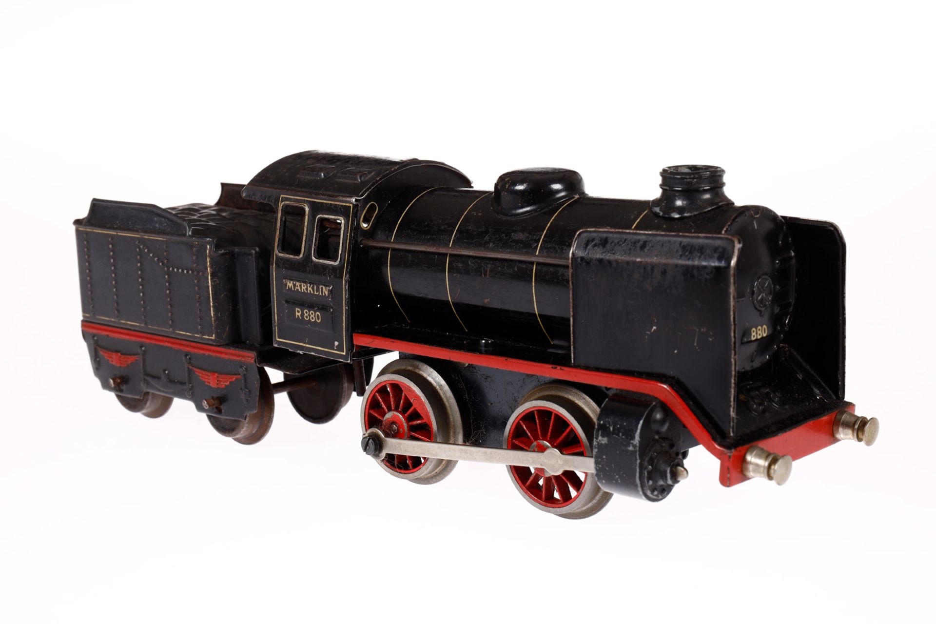 Märklin B-Dampflok R 880, Spur 0, Uhrwerk intakt, schwarz, mit Tender und gW, LS, Z 3 - Bild 2 aus 6