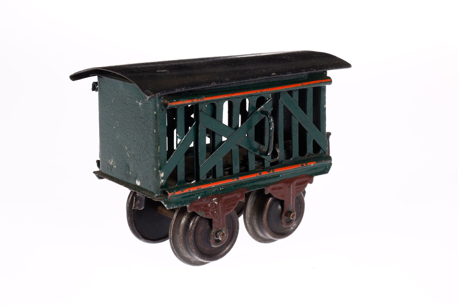 Märklin Viehwagen 1809, Spur 0, uralt, HL, 1 Kupplung fehlt, LS und gealterter Lack, L 8, Z 3 - Bild 3 aus 4