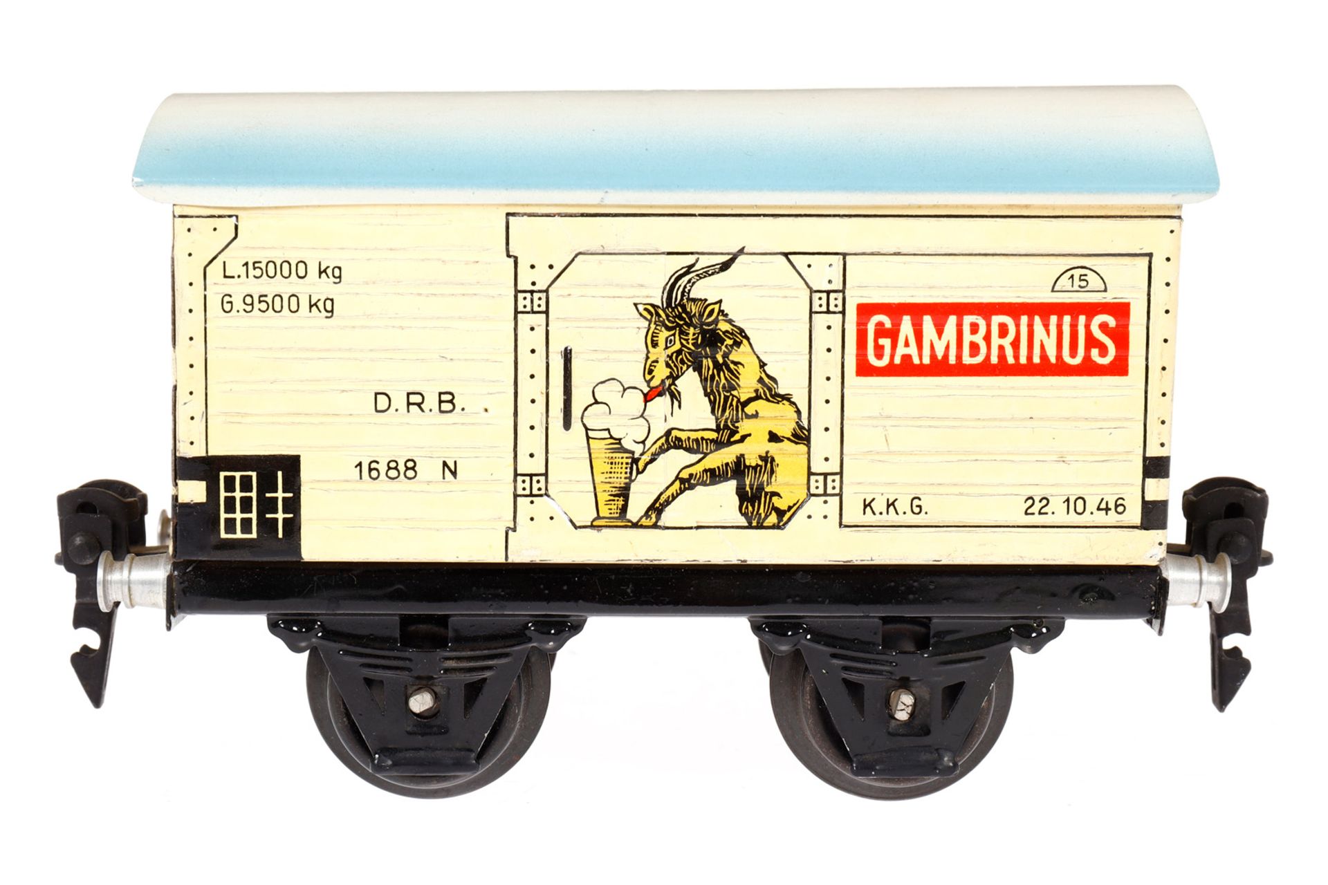 Märklin Gambrinus Bierwagen 1688, Spur 0, CL, mit 1 ST, Dach ersetzt, LS und gealterter Lack, L