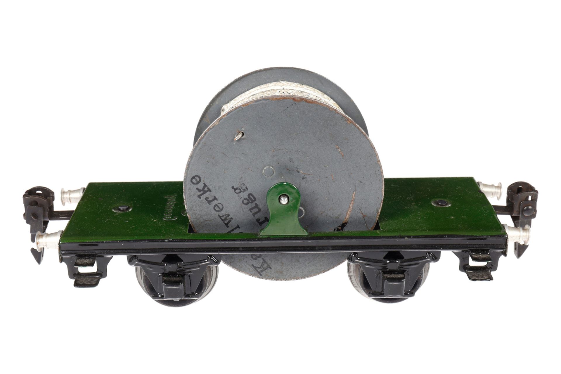 Märklin Kabelwagen 1957, Spur 0, HL, mit Kabelrolle ”Brugg”, LS und gealterter Lack, L 16,5, Z 2-3