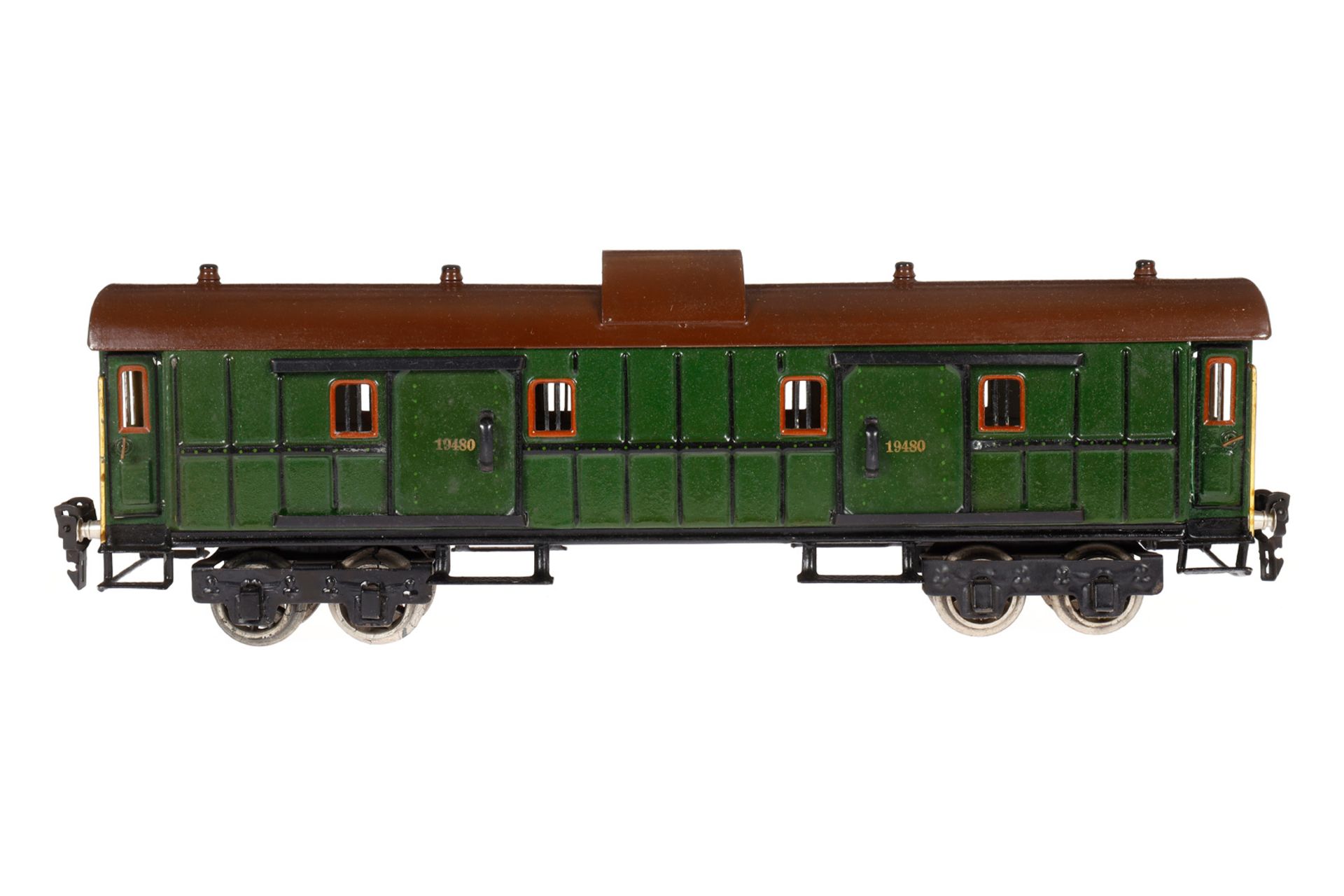 Märklin Gepäckwagen 1948, Spur 0, HL, mit 4 AT, 4 ST und Gussrädern, LS und gealterter Lack, L 25,