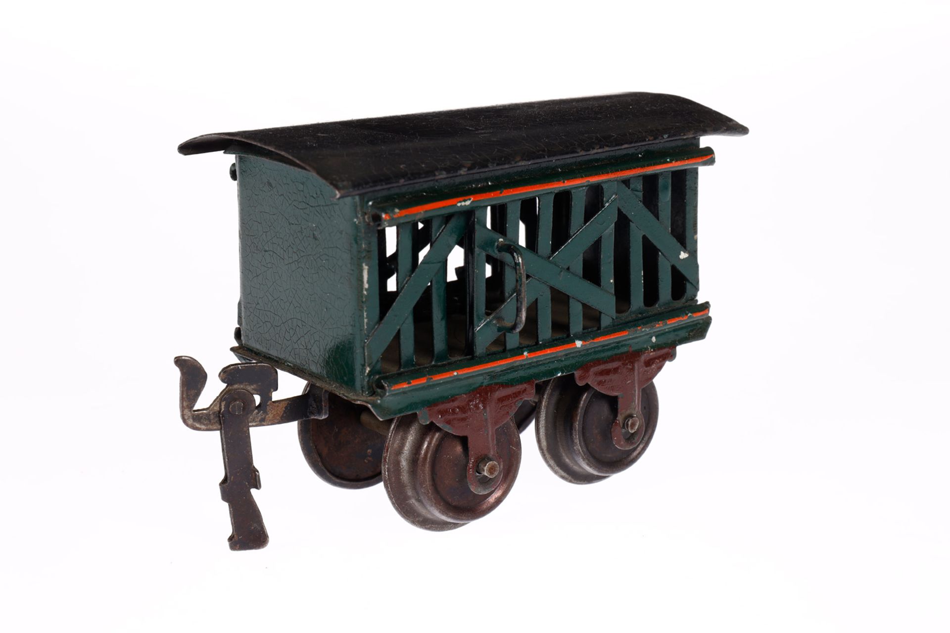 Märklin Viehwagen 1809, Spur 0, uralt, HL, 1 Kupplung fehlt, LS und gealterter Lack, L 8, Z 3 - Bild 2 aus 4