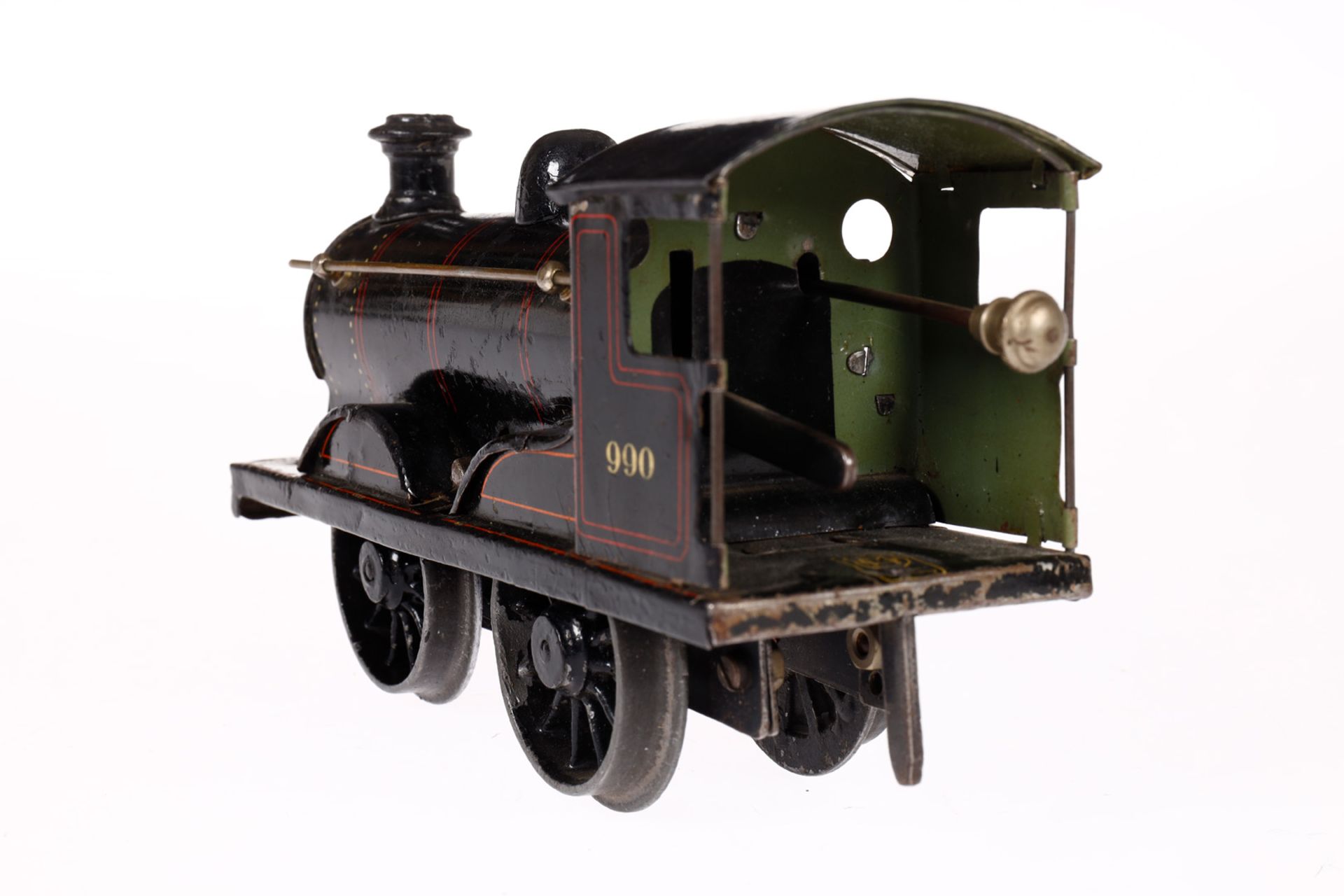 Märklin B-Dampflok 990, Spur 0, Uhrwerk intakt, schwarz, mit Tender, tw nachalckiert, LS, Z 3 - Bild 3 aus 6