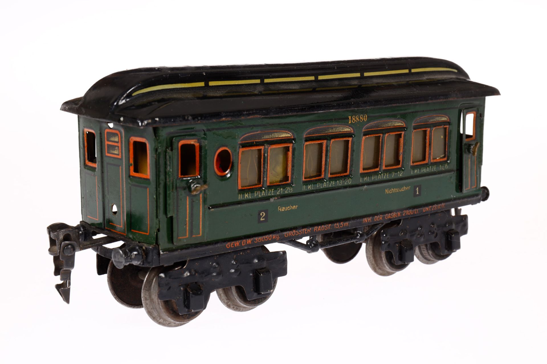 Märklin Personenwagen 1888, Spur 0, CL, mit Inneneinrichtung und 4 AT, 1 Dachlasche lose, LS tw - Bild 2 aus 5