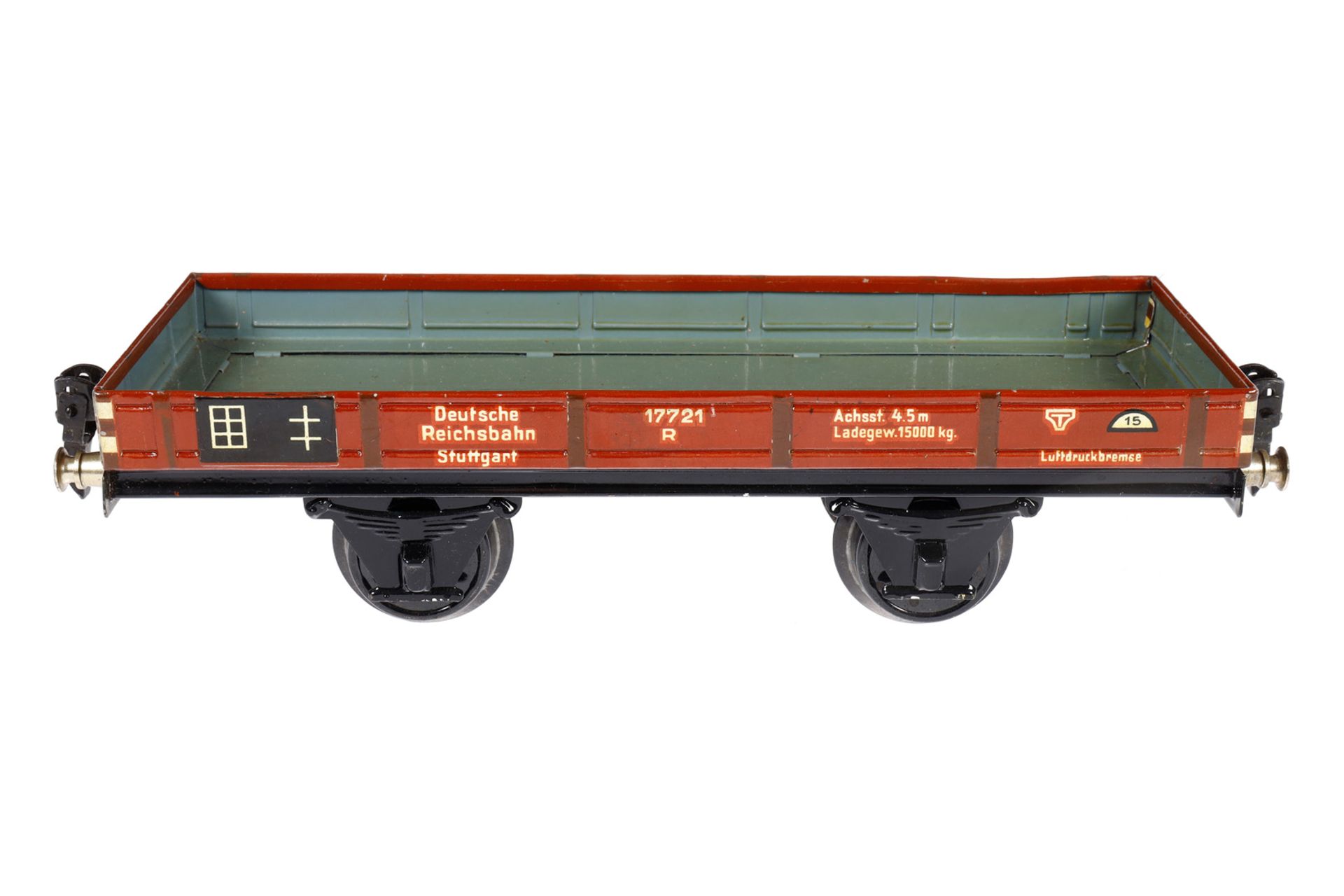 Märklin Niederbordwagen 1764, Spur 1, CL, LS und gealterter Lack, L 24, Z 2