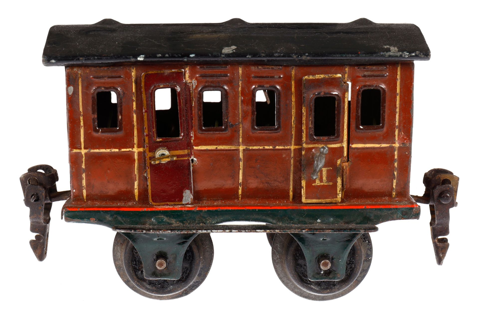 Märklin Abteilwagen 1806, Spur 0, uralt, braun, HL, mit Inneneinrichtung und 4 AT (1 ersetzt), LS