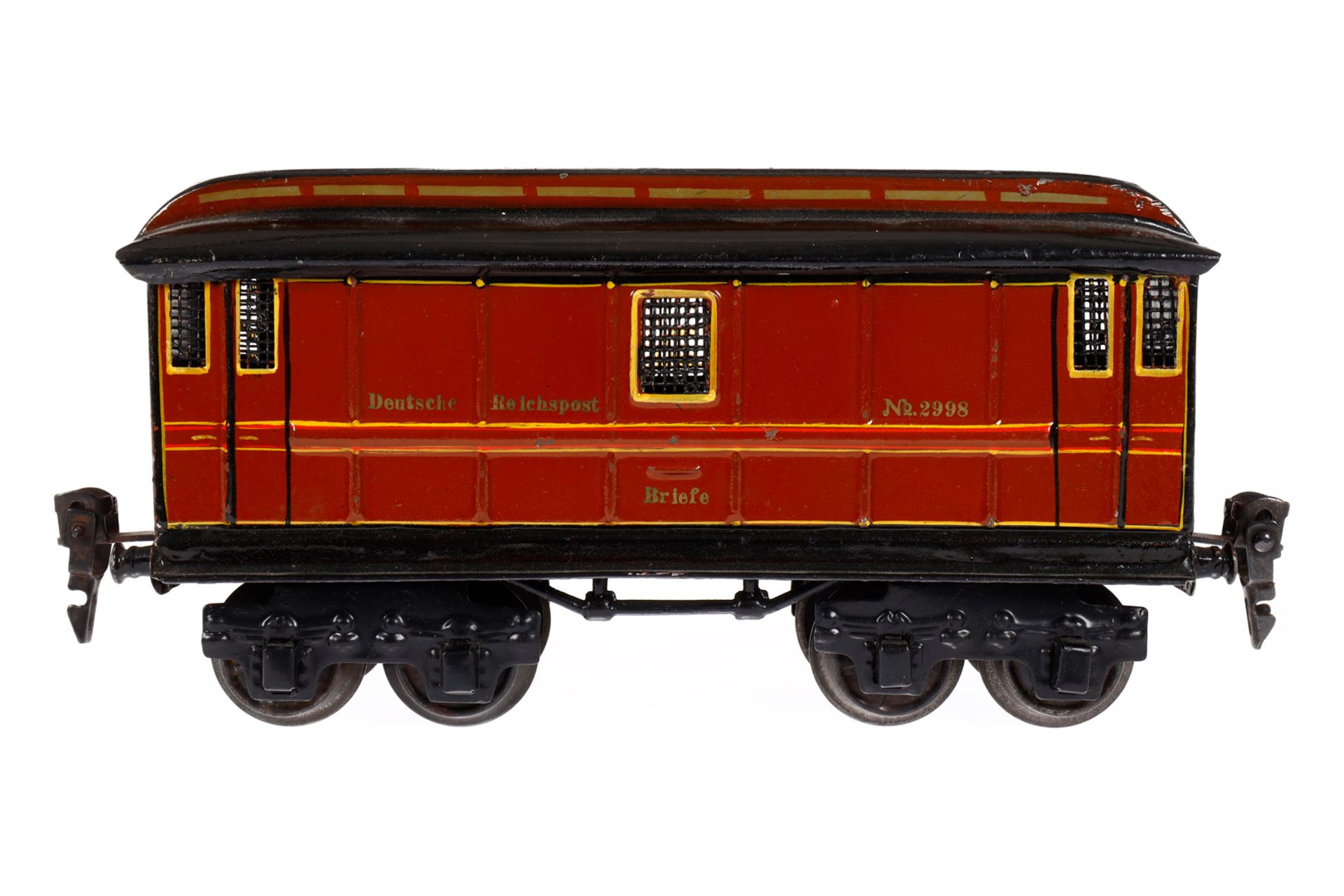 Märklin Postwagen 2998, Spur 0, HL, Drehgestelle nachlackiert, LS tw ausgeb., gealterter Lack, L 20,