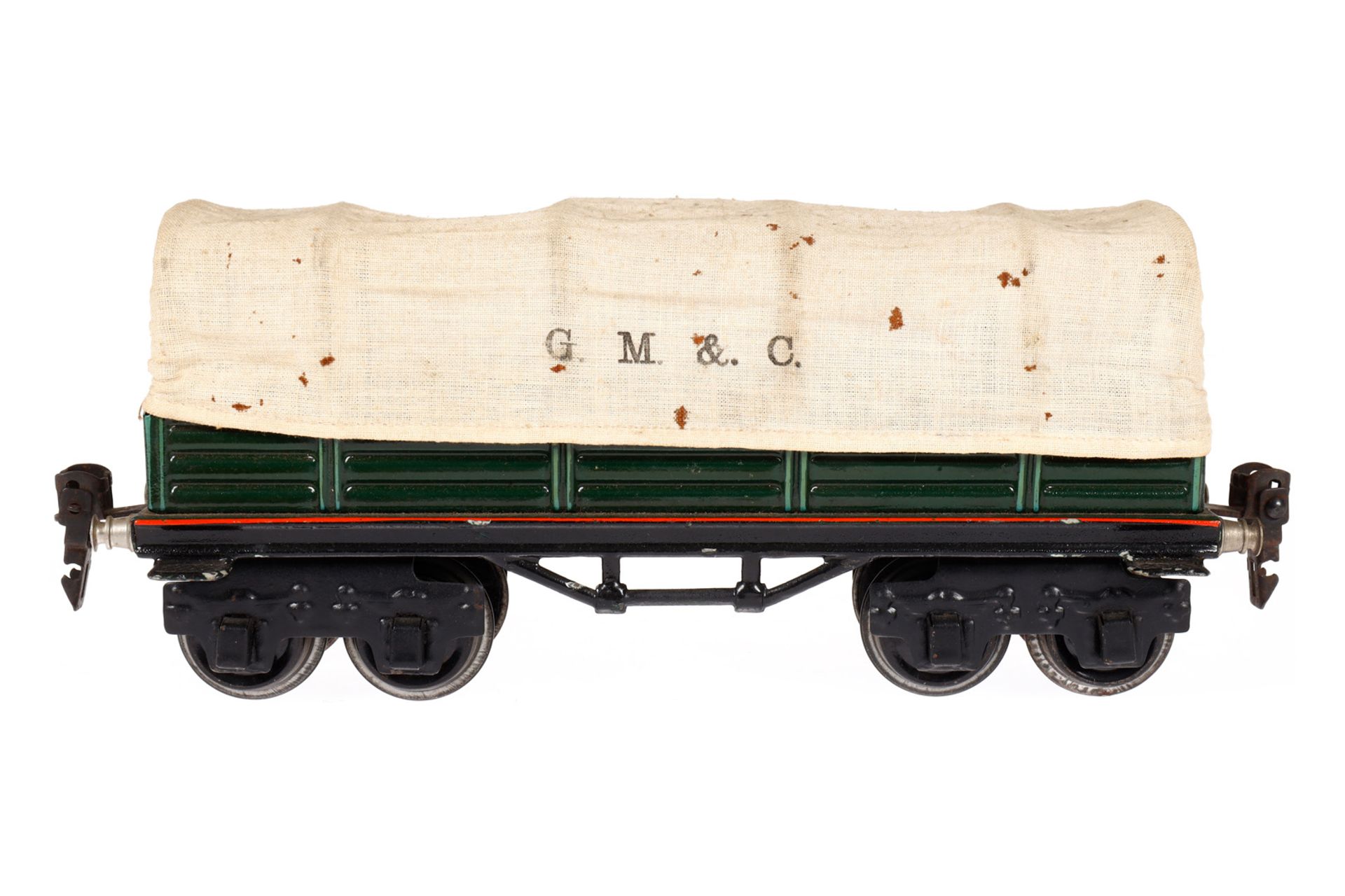 Märklin Planewagen 1950, Spur 0, HL, LS und gealterter Lack, L 21,5, Z 2-3