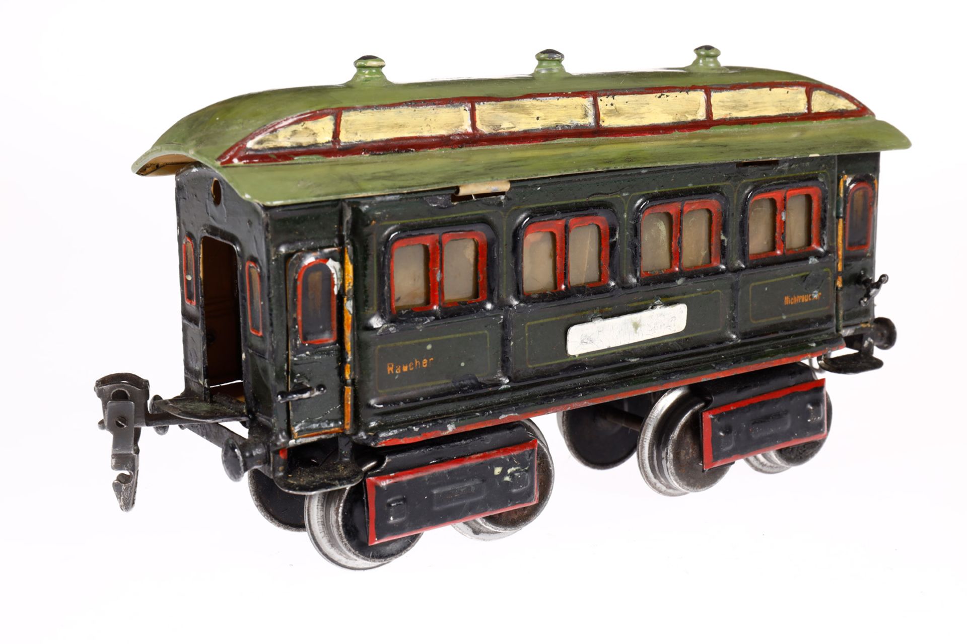 Märklin Personenwagen 1841, Spur 0, uralt, HL, mit Inneneinrichtung (ÜL) und 4 AT, Drehgestelle - Bild 3 aus 5