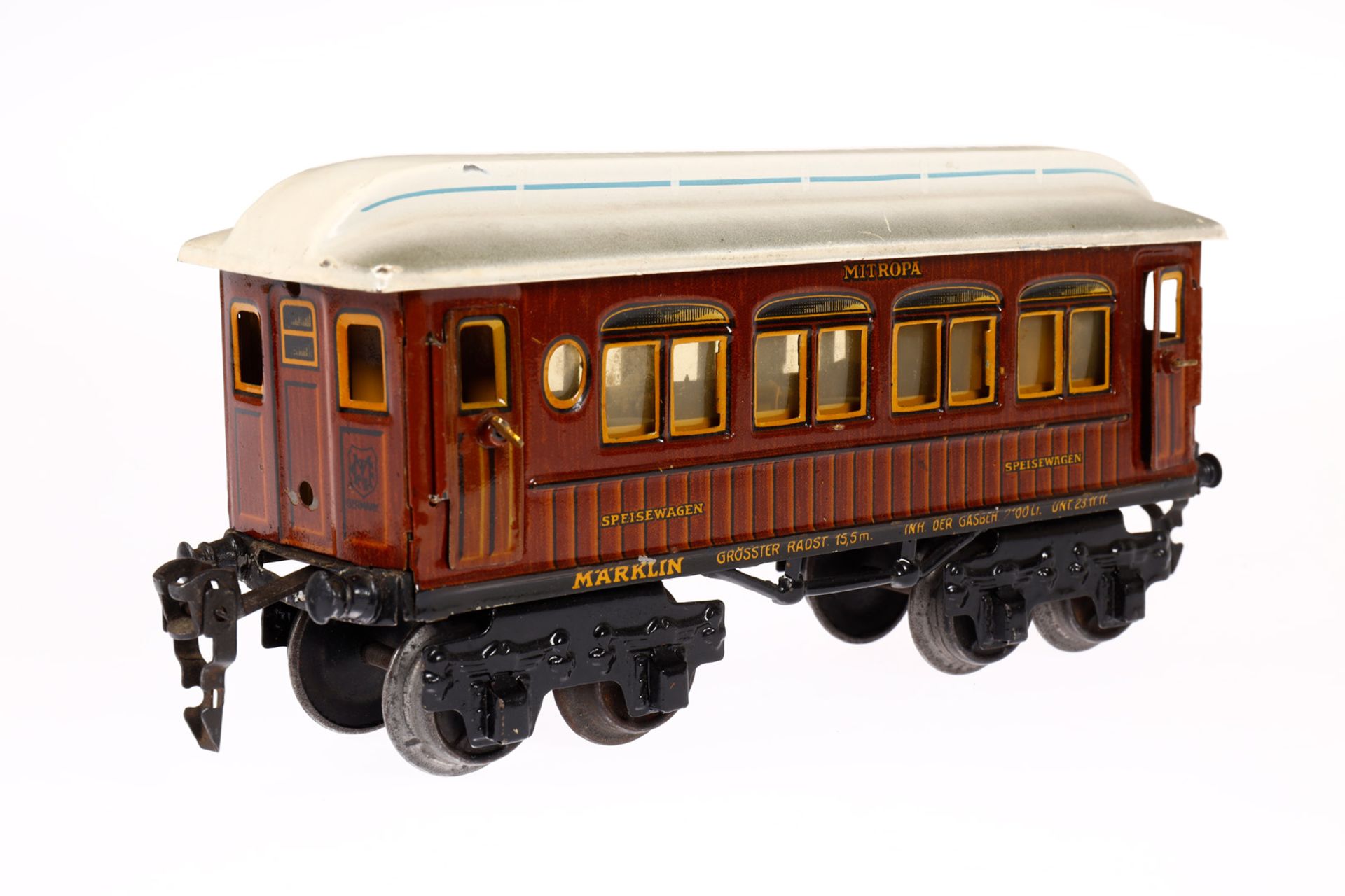 Märklin Mitropa Speisewagen 1888, Spur 0, CL, mit Inneneinrichtung und 4 AT, LS und gealterter Lack, - Bild 3 aus 5