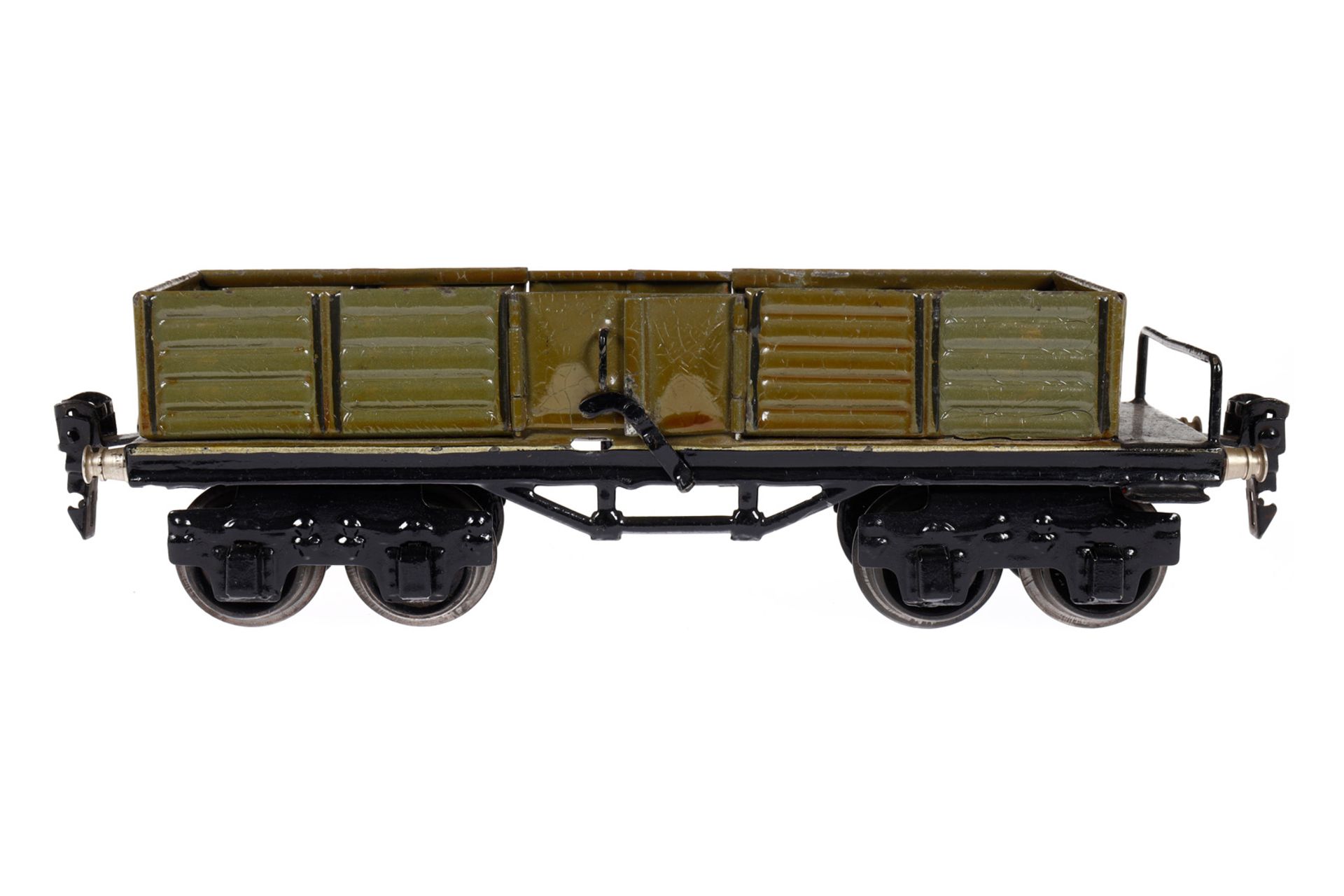 Märklin offener Güterwagen 1951, Spur 0, graugrün, HL, 2x2 LTH, Schwarzbereiche ohne Schutzlack,