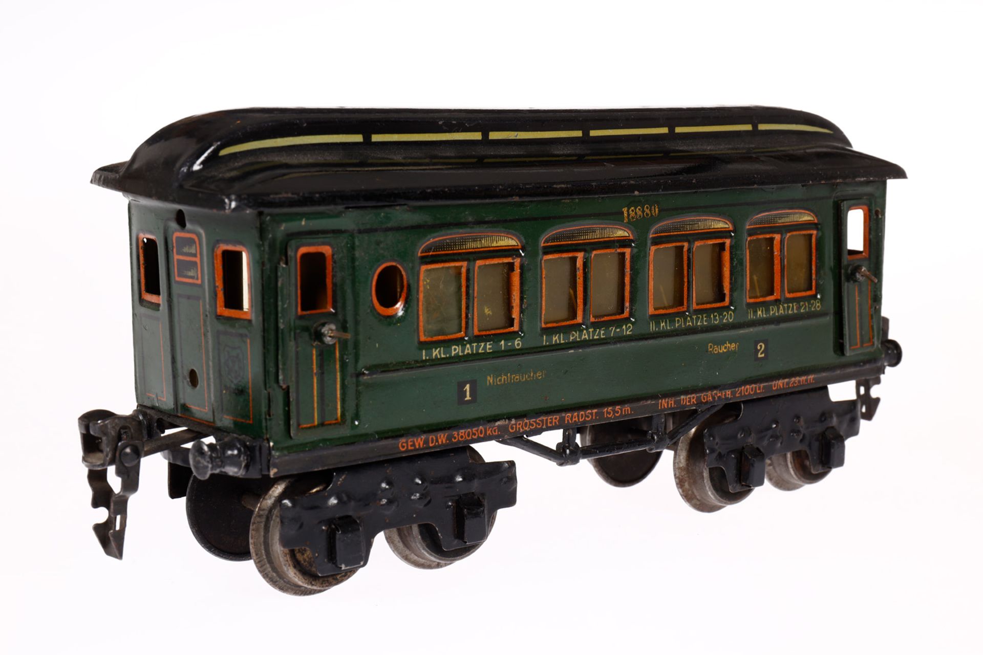 Märklin Personenwagen 1888, Spur 0, CL, mit Inneneinrichtung und 4 AT, 1 Dachlasche lose, LS tw - Bild 3 aus 5