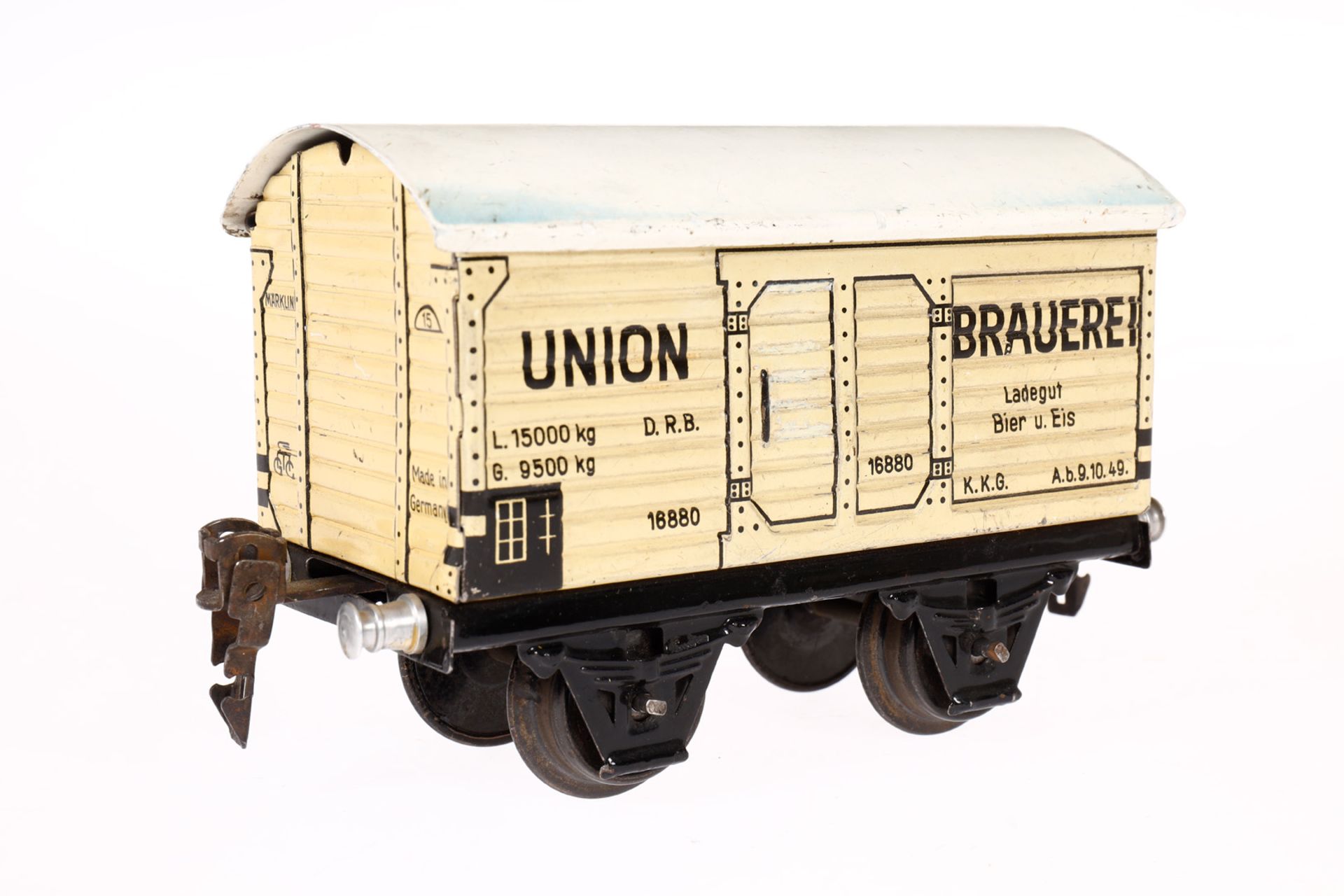 Märklin Union Bierwagen 1688, Spur 0, CL, mit 1 ST, LS tw ausgeb., gealterter Lack, L 13, Z 2-3 - Bild 2 aus 4