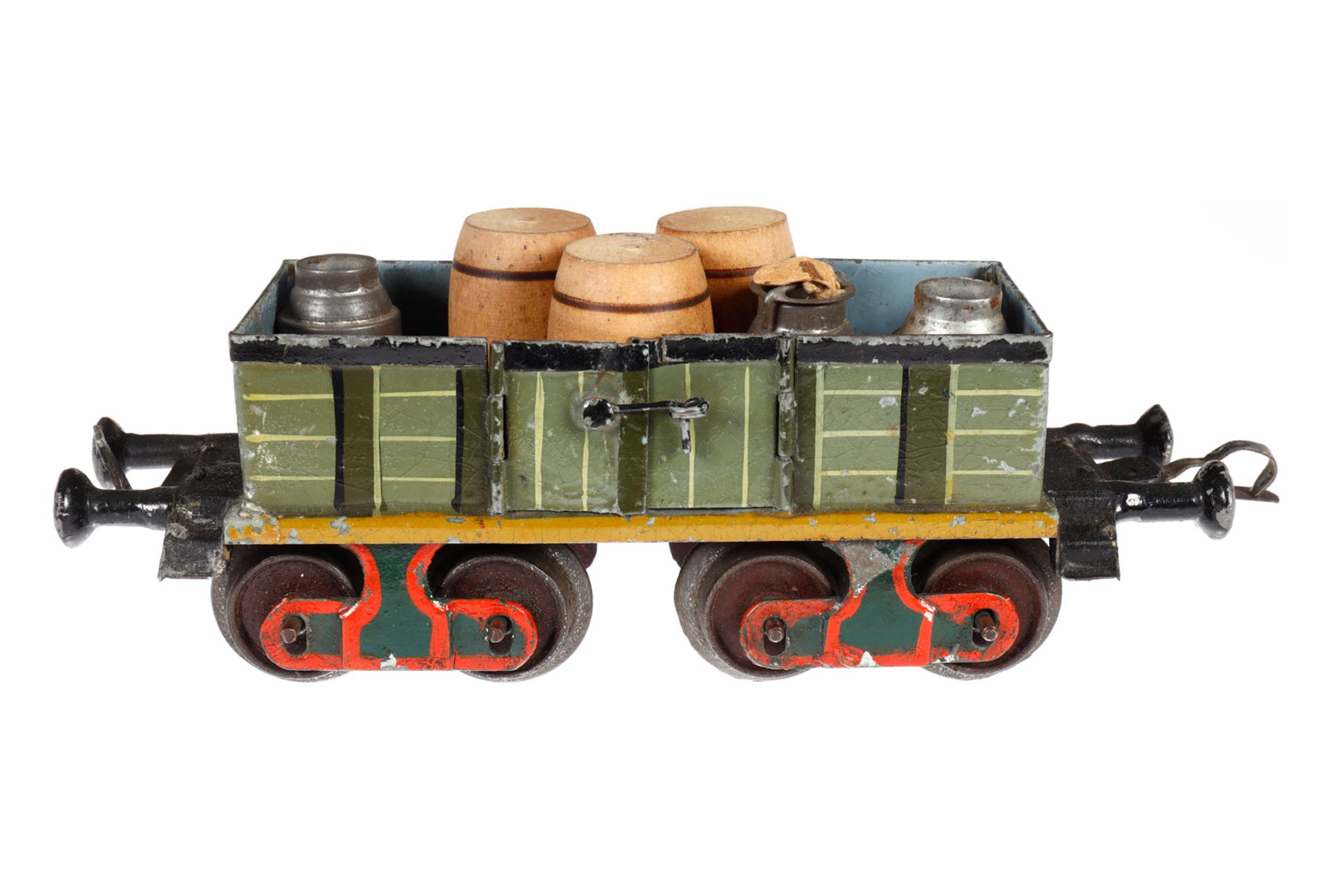 Märklin offener Güterwagen 1845, Spur 0, uralt, HL, 2x2 LTH, NV, Alterungs- und Gebrauchsspuren, L