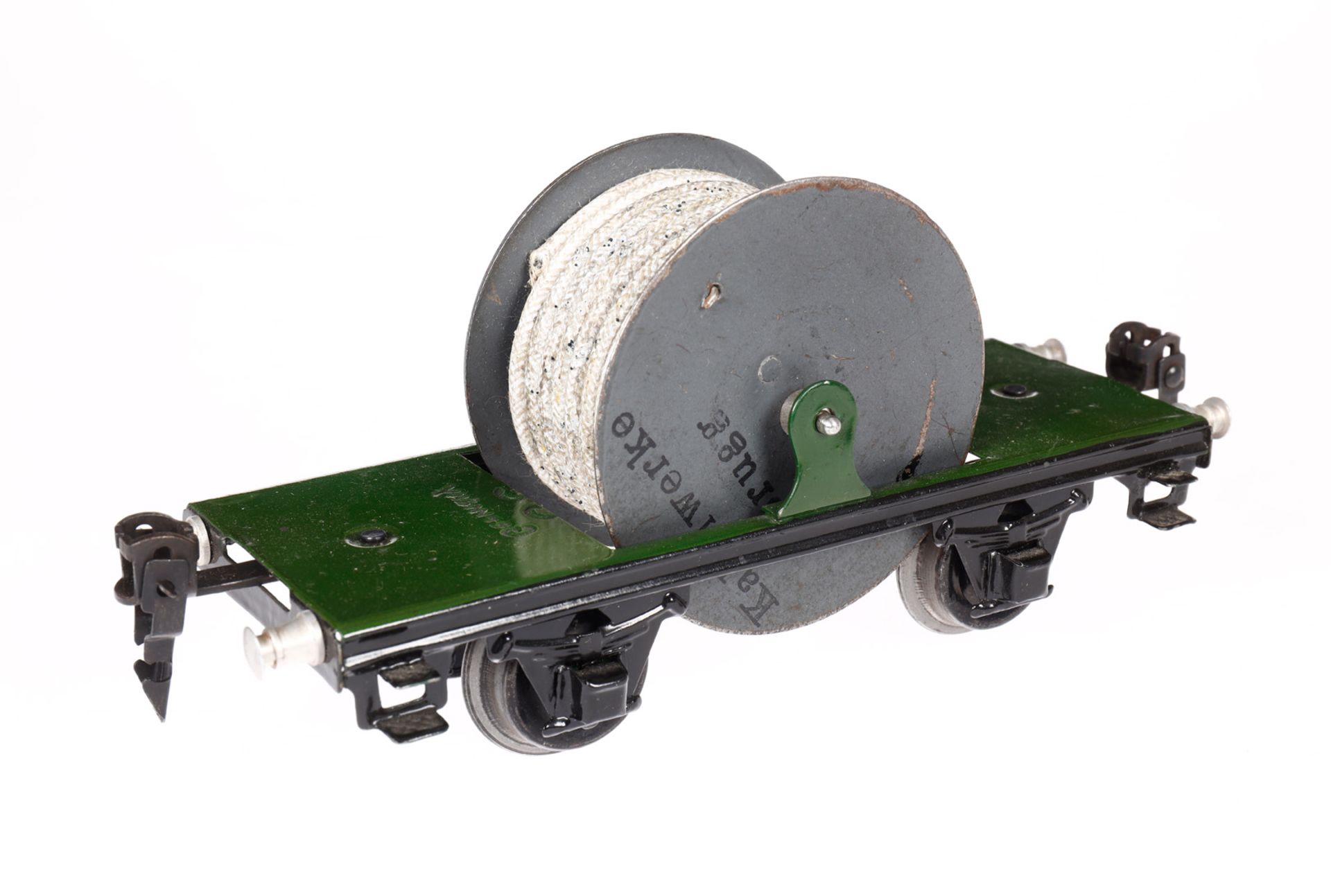 Märklin Kabelwagen 1957, Spur 0, HL, mit Kabelrolle ”Brugg”, LS und gealterter Lack, L 16,5, Z 2-3 - Bild 2 aus 4