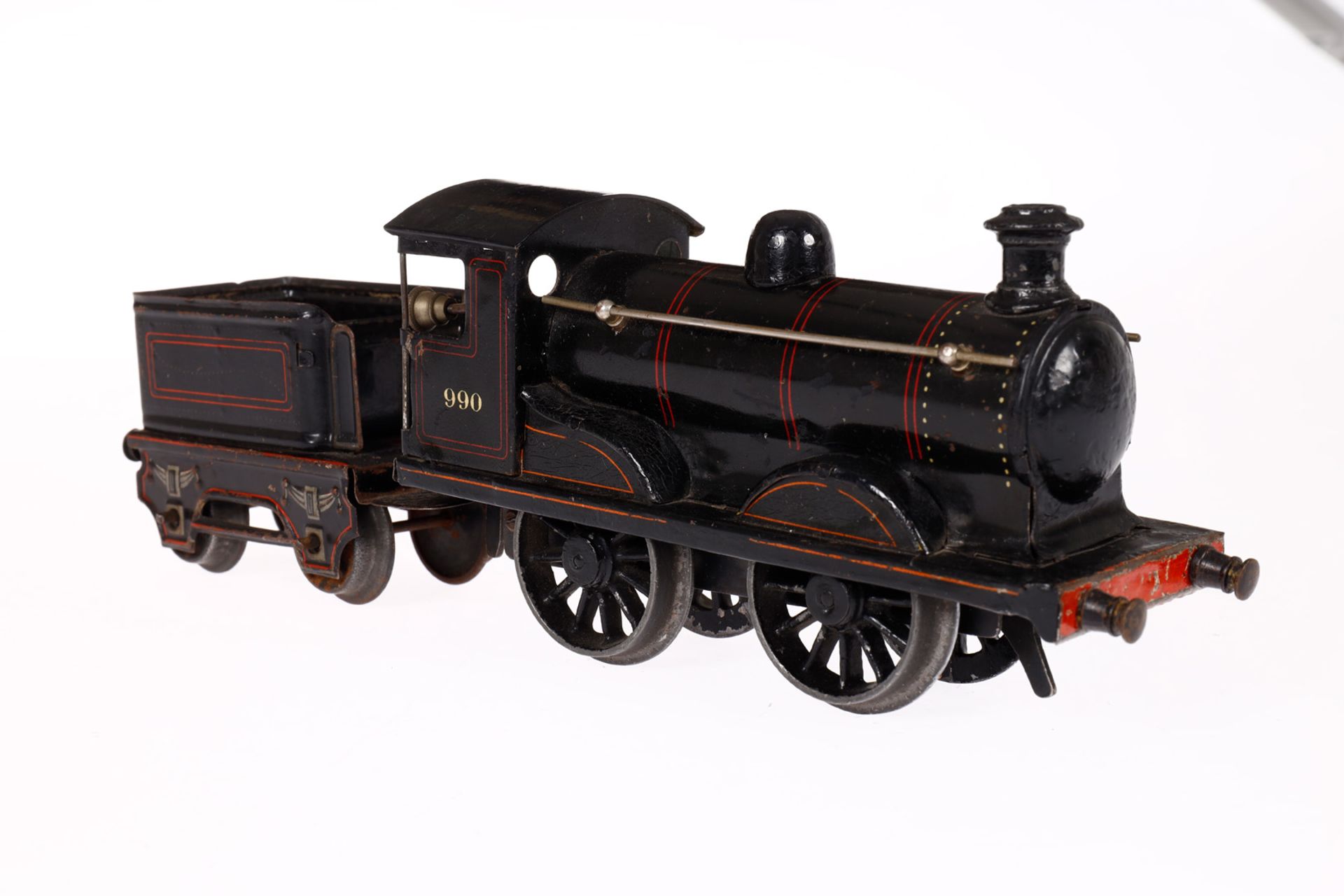 Märklin B-Dampflok 990, Spur 0, Uhrwerk intakt, schwarz, mit Tender, tw nachalckiert, LS, Z 3 - Bild 2 aus 6