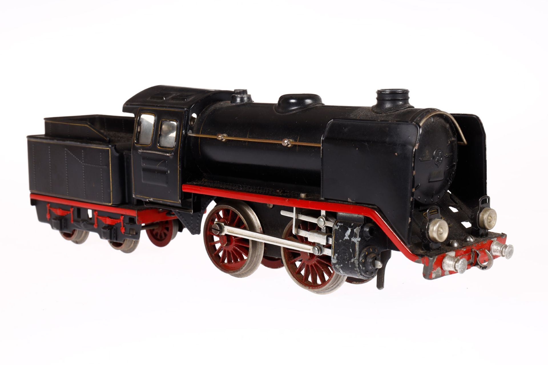 Märklin B-Dampflok R 920, Spur 0, Uhrwerk intakt, schwarz, mit Tender, gW und 2 imit. Stirnlampen, - Bild 2 aus 7