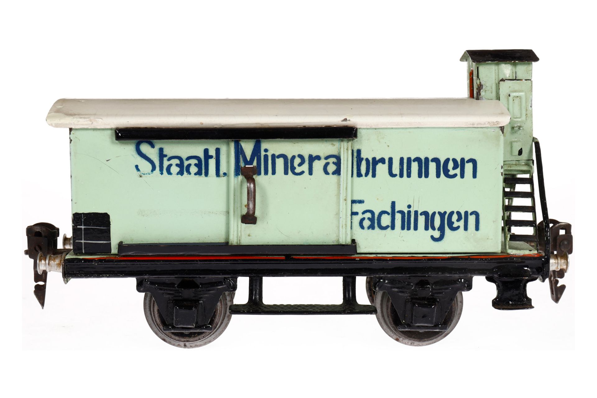 Märklin Mineralwasserwagen 1997, Spur 0, HL, mit BRHh und 2 ST, Schwarzbereiche nachlackiert, LS und