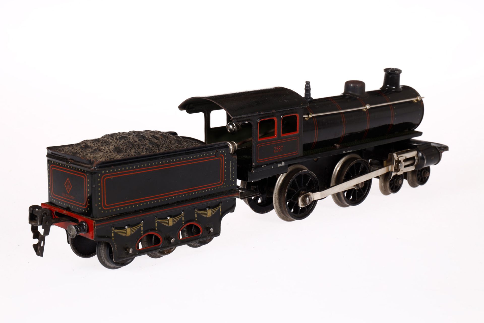 Märklin Zugpackung, Spur 0, Uhrwerk intakt, mit 2-B Dampflok E 1040, Tender, 3 Wagen 1886 und - Bild 3 aus 7