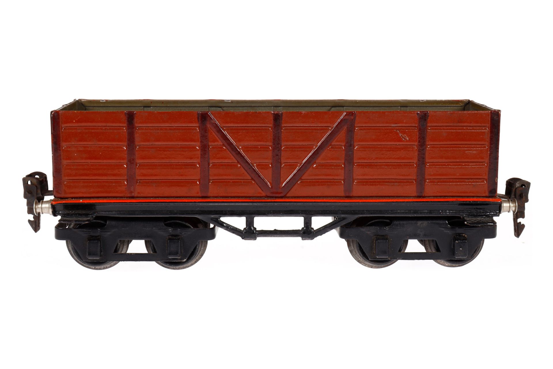 Märklin Hochbordwagen 1949, Spur 0, HL, LS und gealterter Lack, L 21,5, sonst noch Z 2