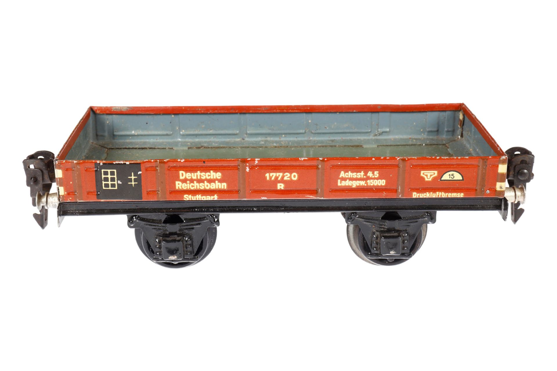 Märklin Niederbordwagen 1764, Spur 0, CL, LS und gealterter Lack, L 16,5, Z 2-3