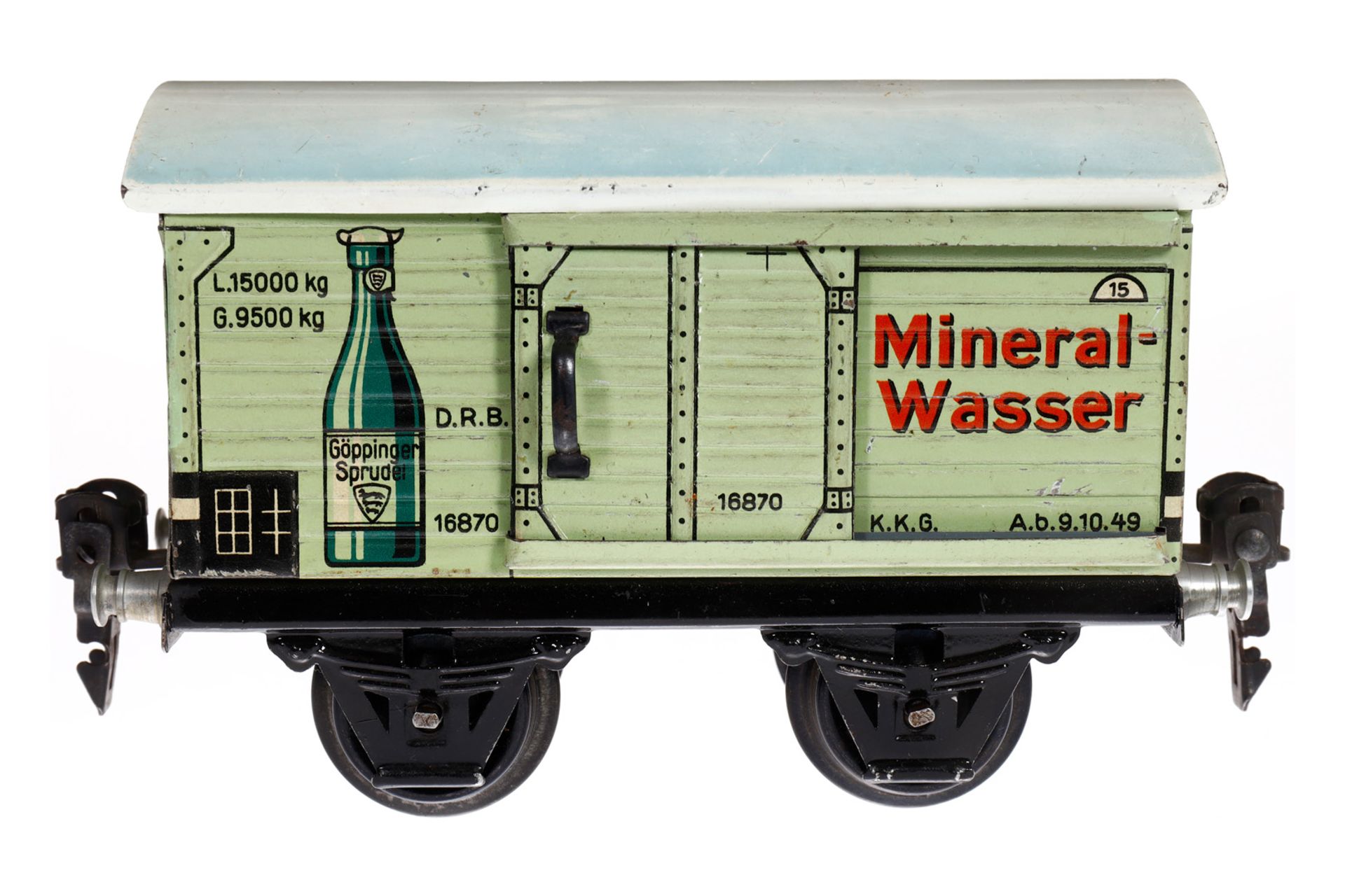 Märklin Mineralwasserwagen 1687, Spur 0, CL, mit 1 ST, LS und gealterter Lack, L 13, Z 2-3