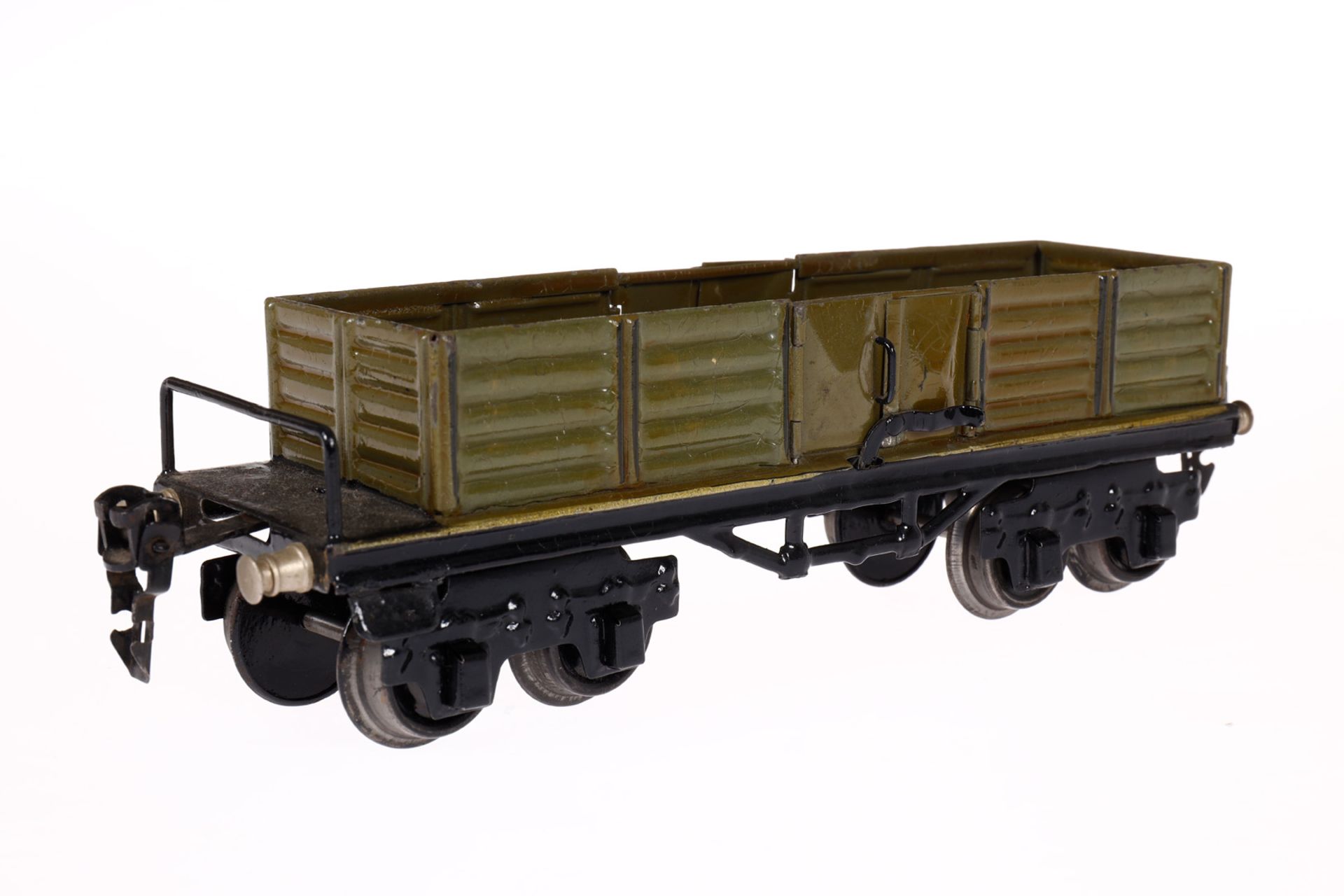 Märklin offener Güterwagen 1951, Spur 0, graugrün, HL, 2x2 LTH, Schwarzbereiche ohne Schutzlack, - Bild 3 aus 5