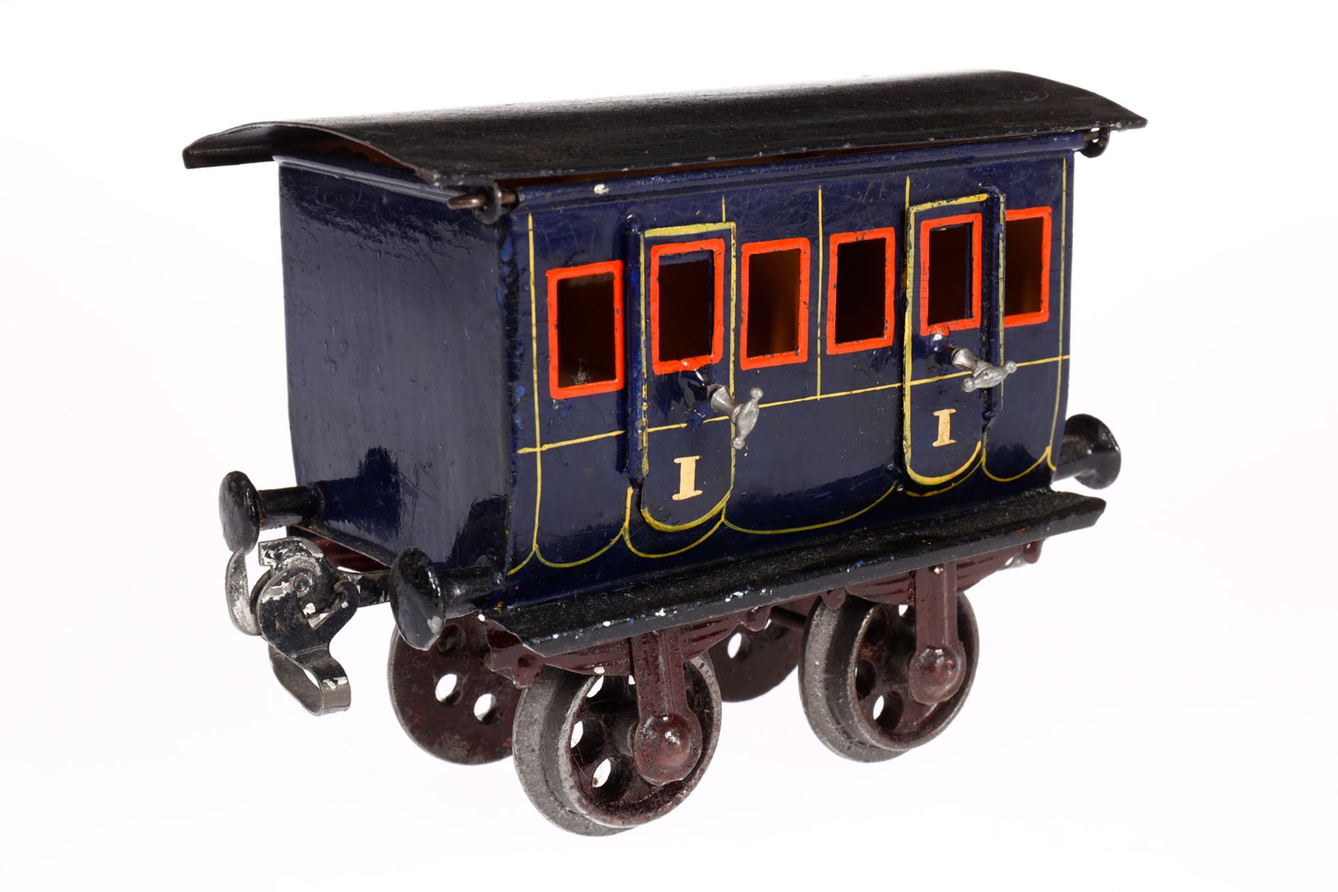 Märklin Abteilwagen 1806, Spur 1, uralt, blau, HL, mit Inneneinrichtung, 4 AT, Gussrädern und - Bild 3 aus 5