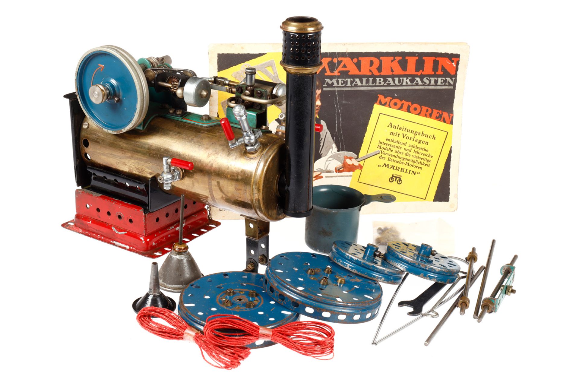 Märklin Verwandlungsmotor 402, als stat. Lokomobile, liegender Messingkessel, KD 7, mit Brenner,