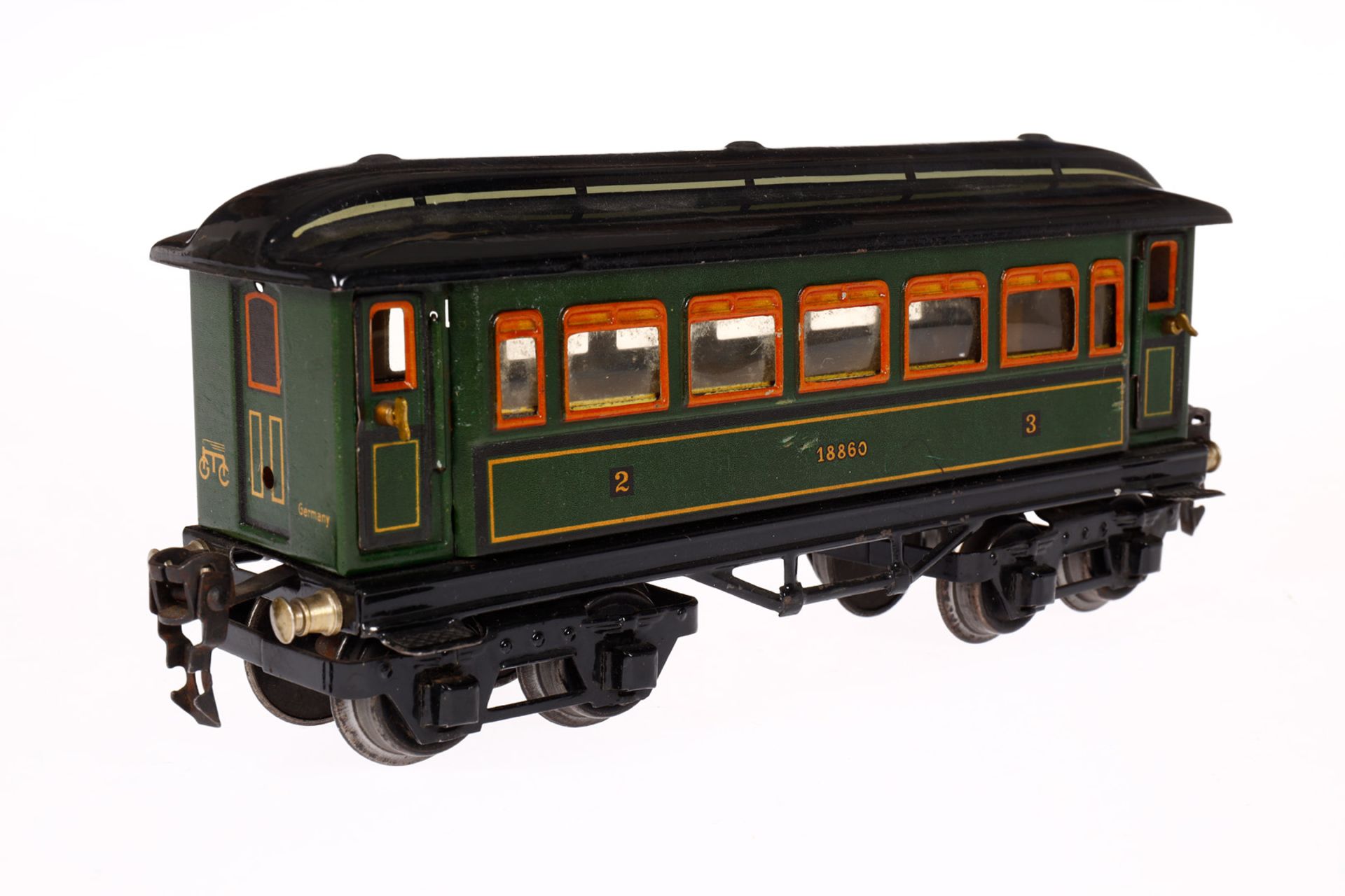 Märklin Personenwagen 1886, Spur 0, CL, mit 4 AT, LS und gealterter Lack, L 21,5, sonst noch Z 2-3 - Bild 3 aus 4