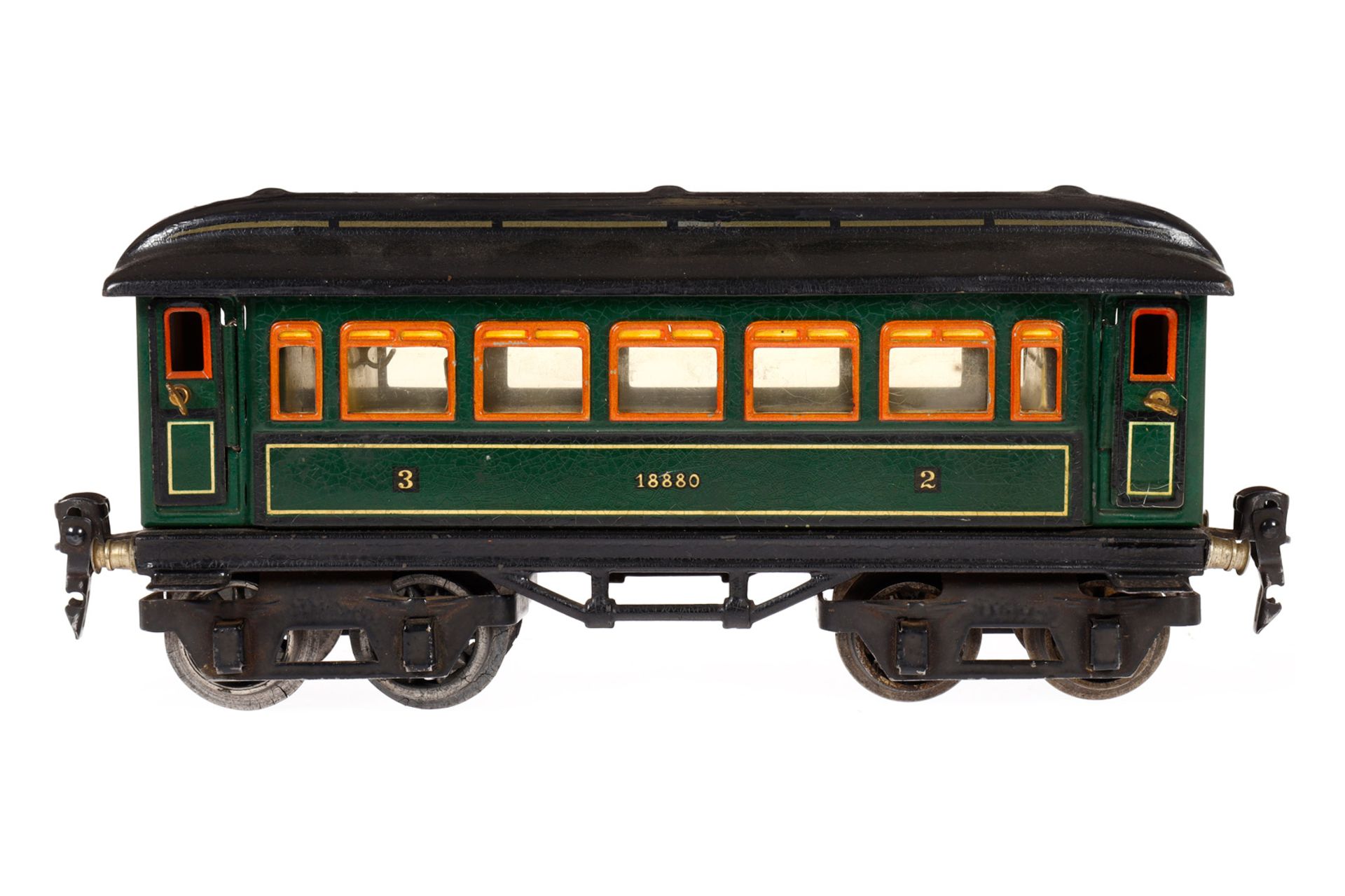 Märklin Personenwagen 1888, Spur 0, CL, mit Inneneinrichtung, 4 AT und versch. Gussrädern (