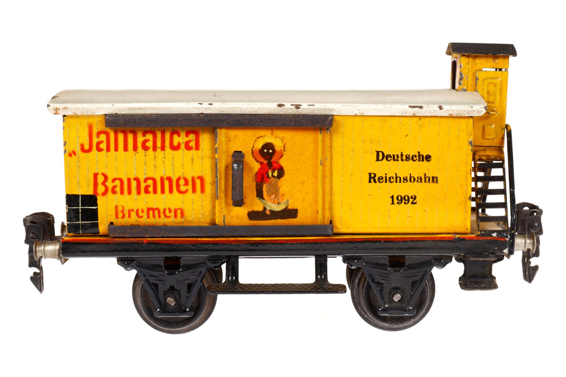 Märklin Bananenwagen 1992, Spur 0, HL, mit BRHh und 2 ST, LS und gealterter Lack, L 16,5, Z 3