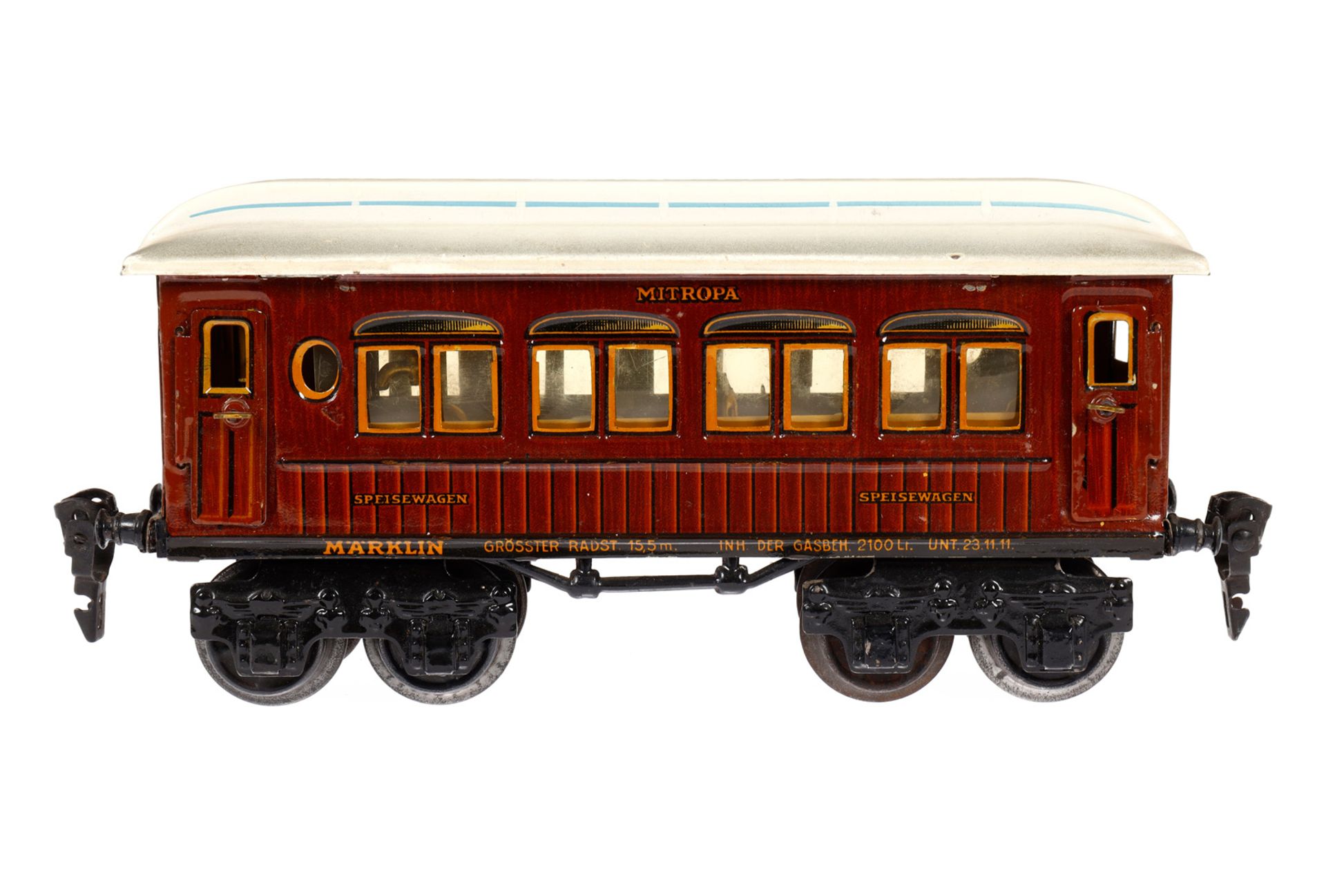 Märklin Mitropa Speisewagen 1888, Spur 0, CL, mit Inneneinrichtung und 4 AT, LS und gealterter Lack,