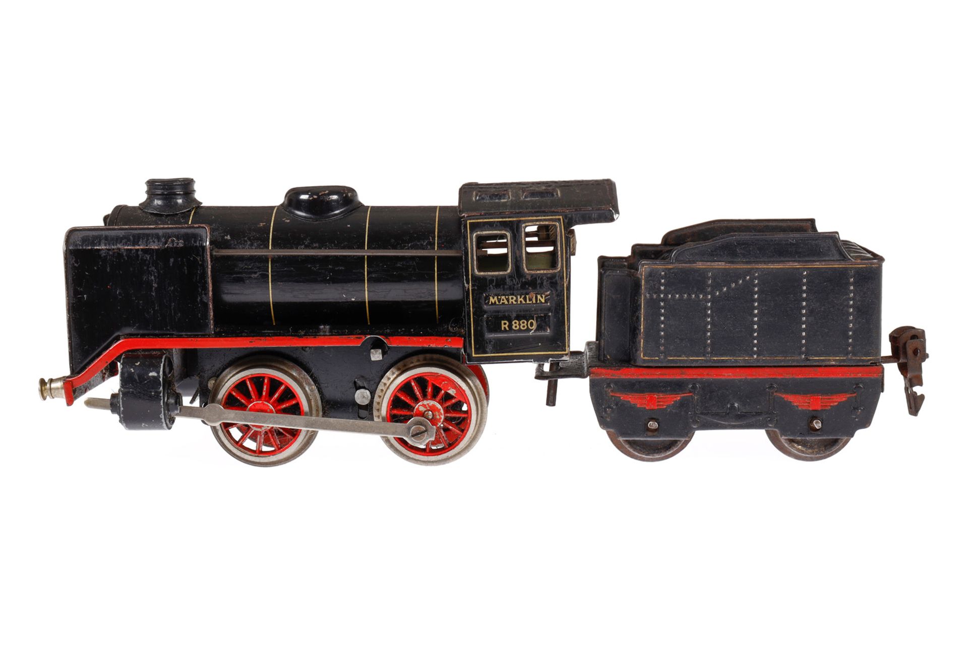 Märklin B-Dampflok R 880, Spur 0, Uhrwerk intakt, schwarz, mit Tender und gW, LS, Z 3