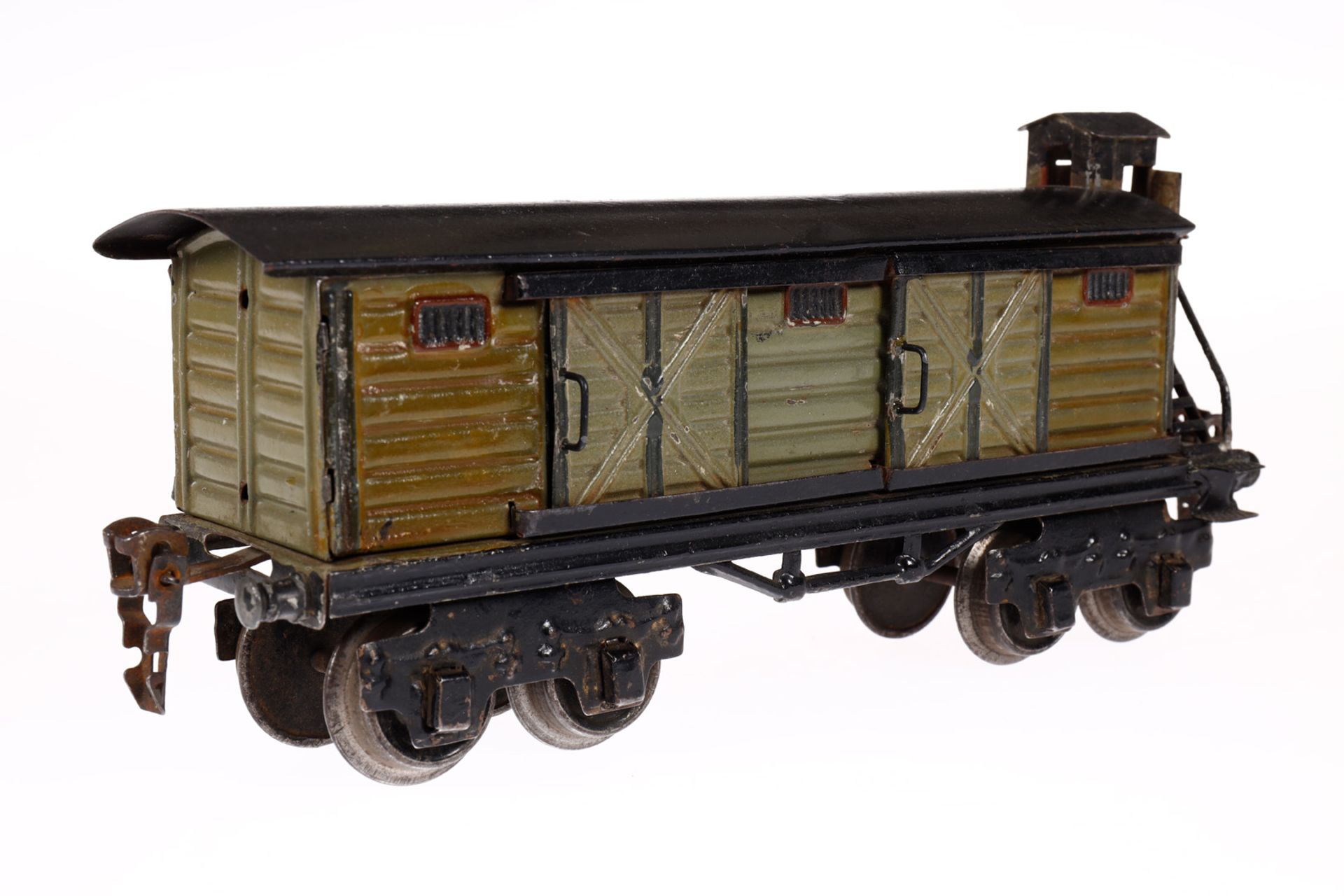 Märklin ged. Güterwagen 1956, Spur 0, graugrün, HL, mit BRHh und 4 ST, tw nachlackiert, LS und - Bild 3 aus 4