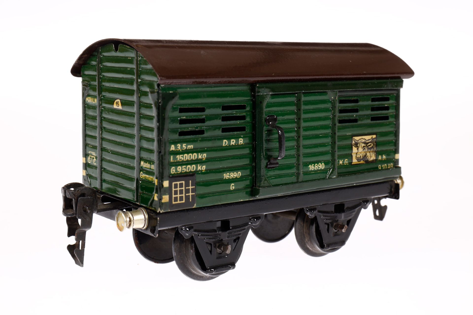 Märklin Viehwagen 1689, Spur 0, CL, mit 1 ST, LS und gealterter Lack, L 13, sonst Z 2 - Bild 3 aus 4