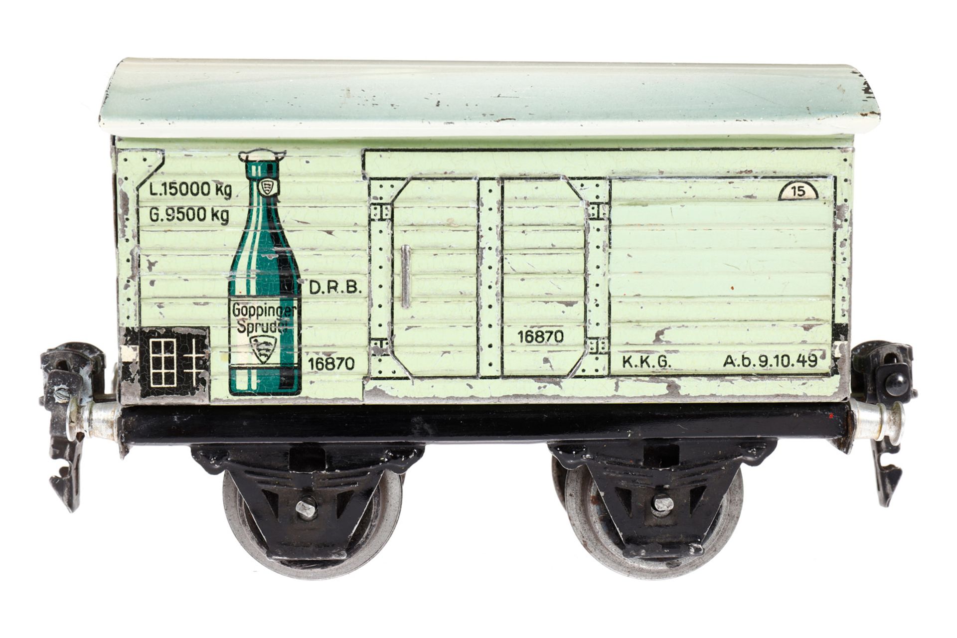 Märklin Mineralwasserwagen 1687, Spur 0, CL, mit 1 ST, LS und gealterter Lack, L 13, Z 3