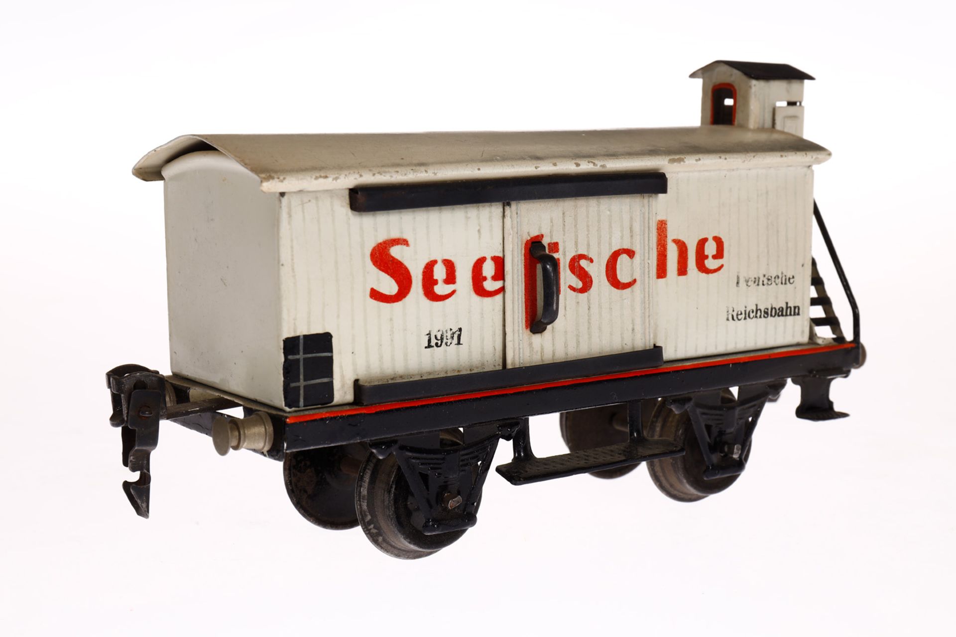 Märklin Seefischewagen 1991, Spur 0, HL, mit BRHh und 2 ST, LS tw ausgeb., gealterter Lack, L 16, - Bild 3 aus 4