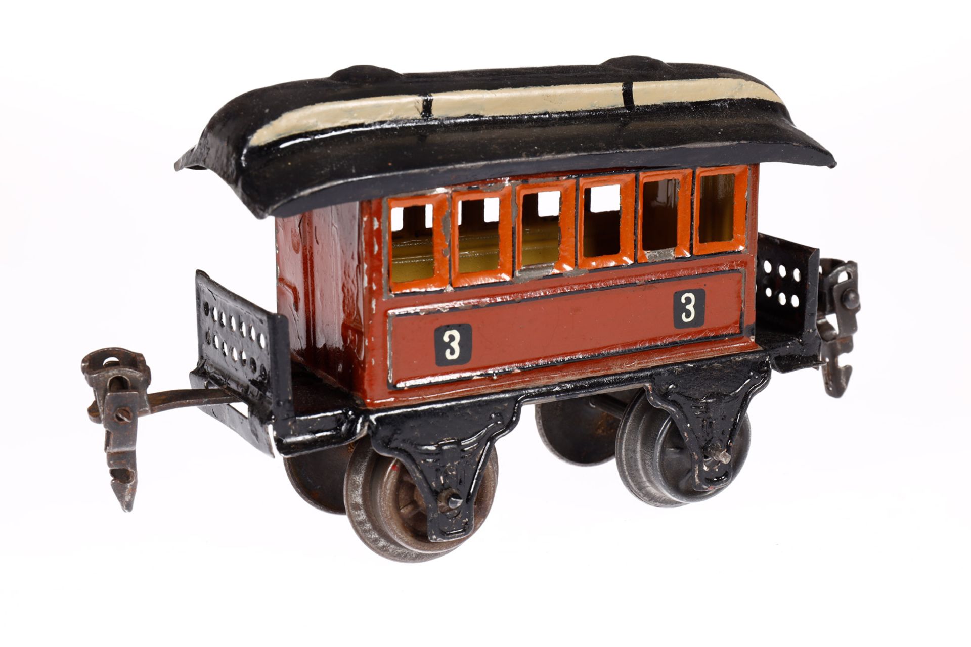 Märklin Personenwagen 1873, Spur 0, uralt, HL, Schwarzbereiche rest., LS tw ausgeb., L 11, Z 4 - Bild 2 aus 4