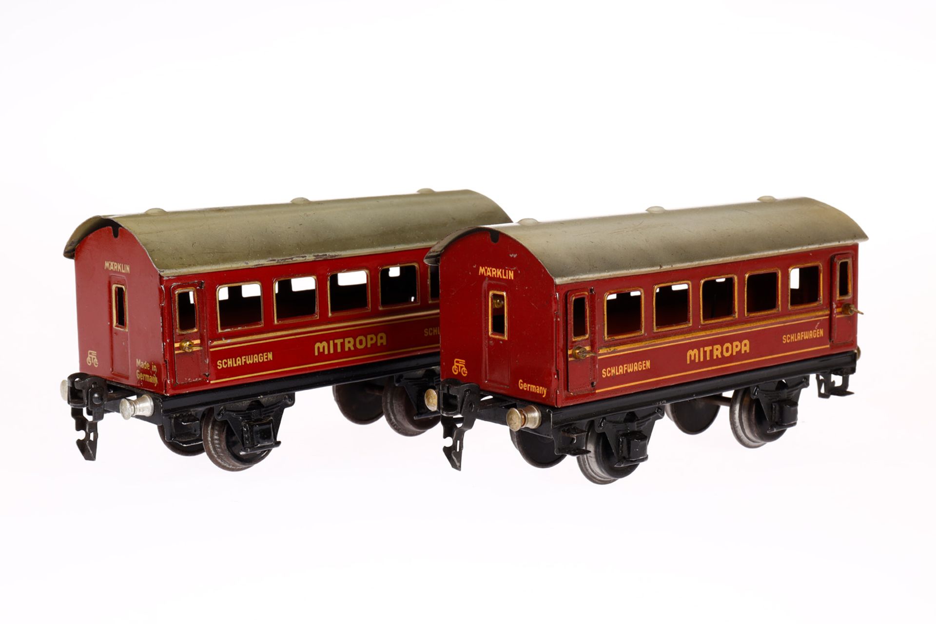 2 Märklin Mitropa Wagen 1725, Spur 0, CL, je mit 4 AT, LS und gealterter Lack, L 16,5, sonst noch - Bild 2 aus 3