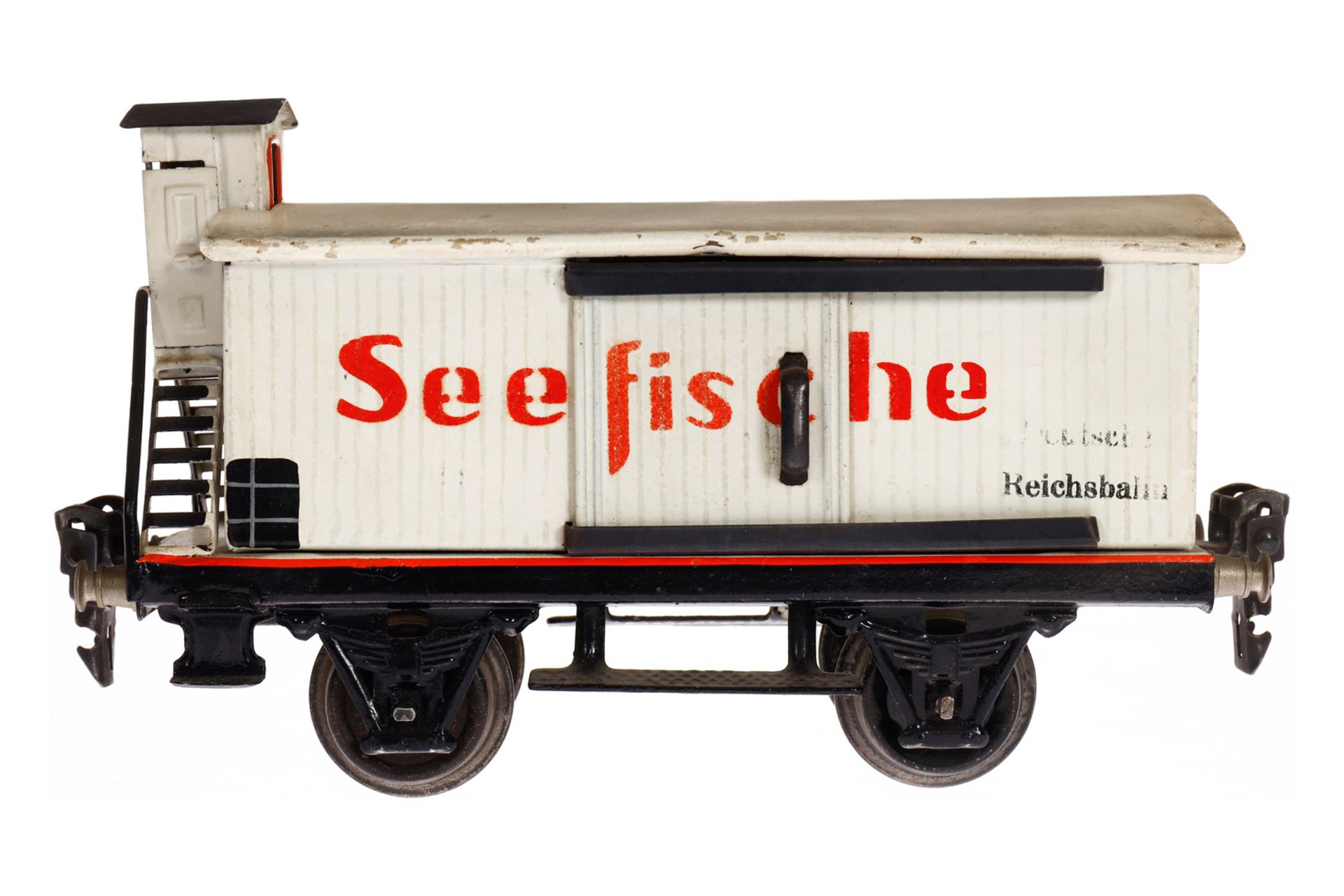 Märklin Seefischewagen 1991, Spur 0, HL, mit BRHh und 2 ST, LS tw ausgeb., gealterter Lack, L 16,