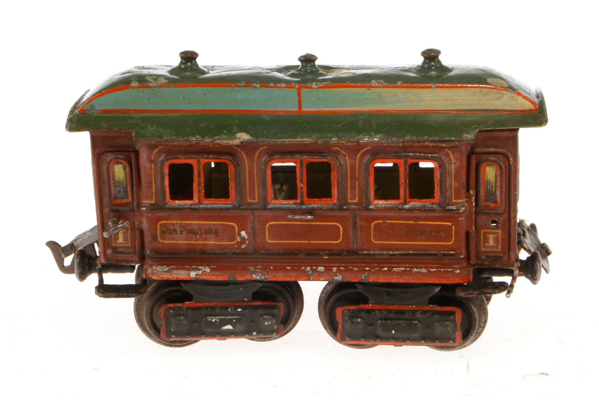 Märklin franz. Personenwagen 1841, Spur 0, uralt, HL, mit Inneneinrichtung und 4 AT, Dach tw