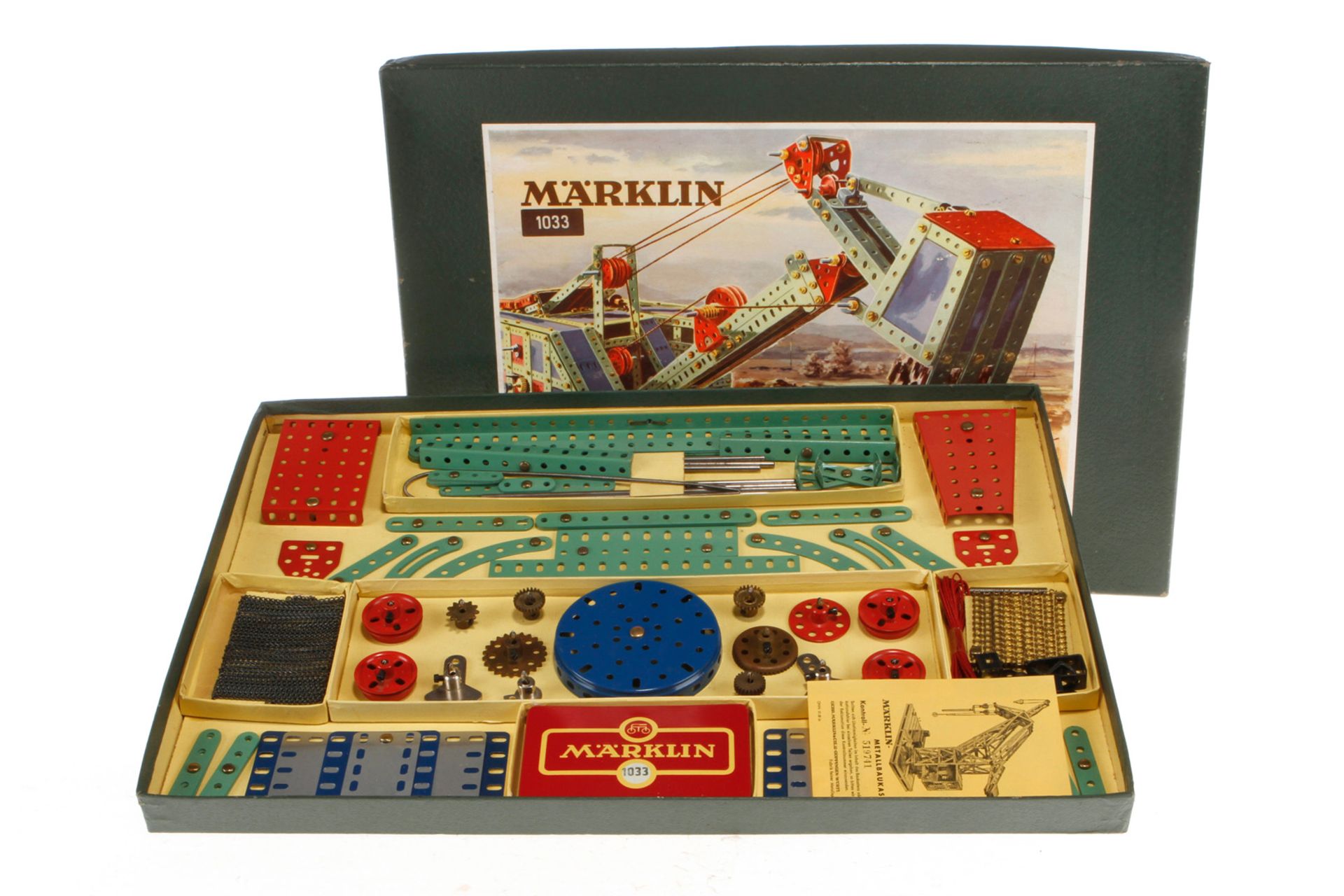 Märklin Metallbaukasten 1033, farbig, wohl komplett, Alterungsspuren, im leicht besch. OK, sonst