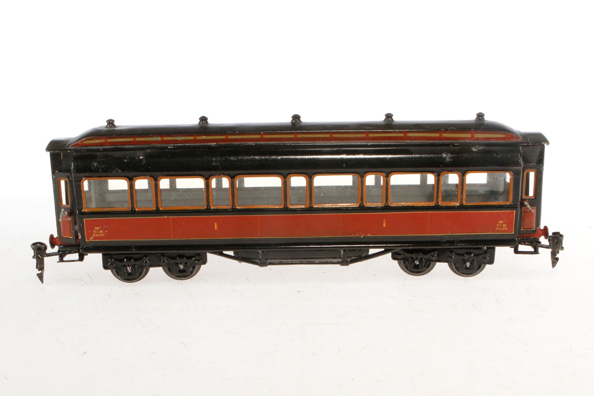 Märklin franz. Personenwagen 1945 PLM, Spur 0, schwarz/rot, mit 4 AT, Drehgestelle fremd - Image 2 of 3