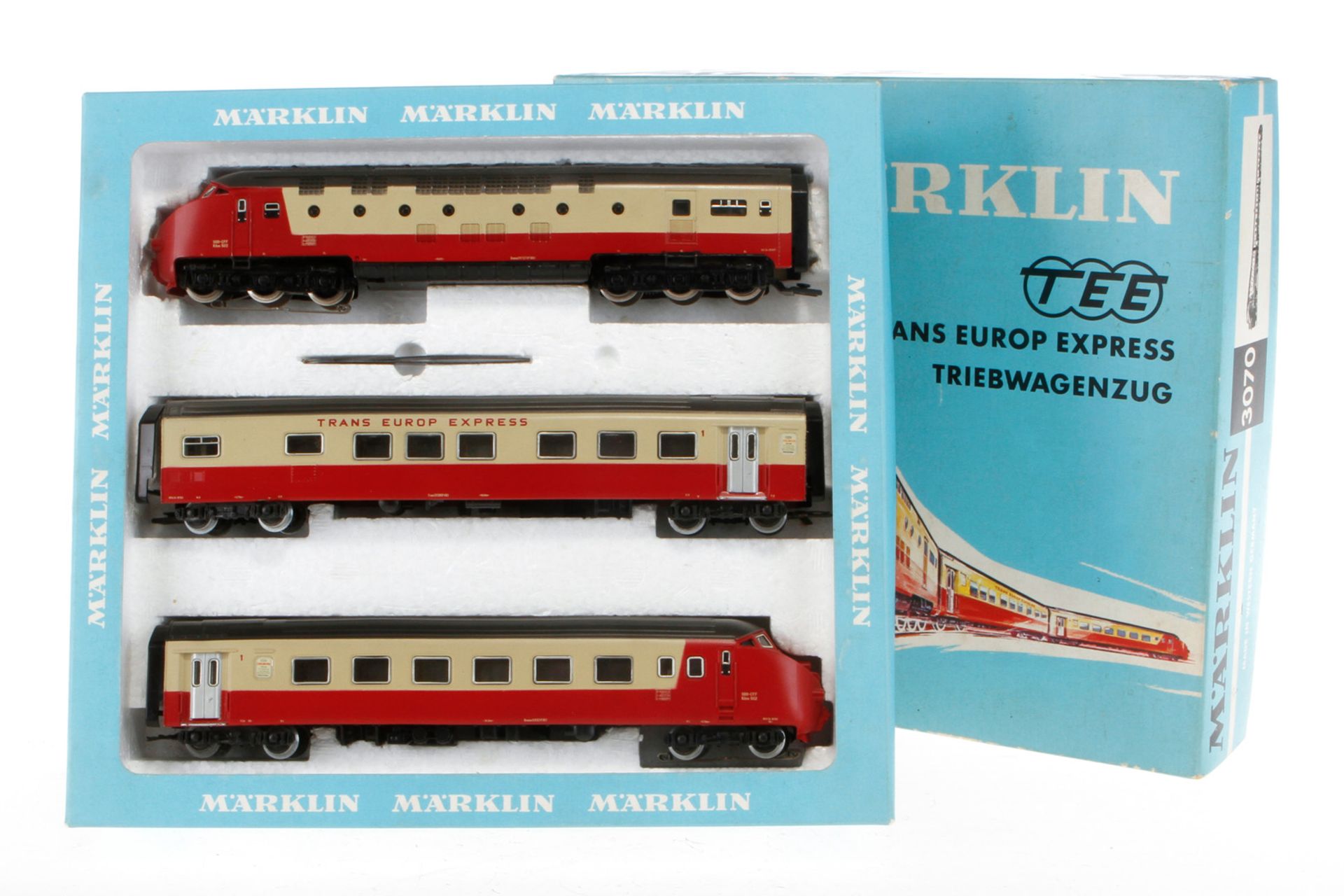 Märklin Triebwagenzug ”TEE” 3070, Spur H0, 3-teilig, creme/rot, Alterungsspuren, OK, Z 2