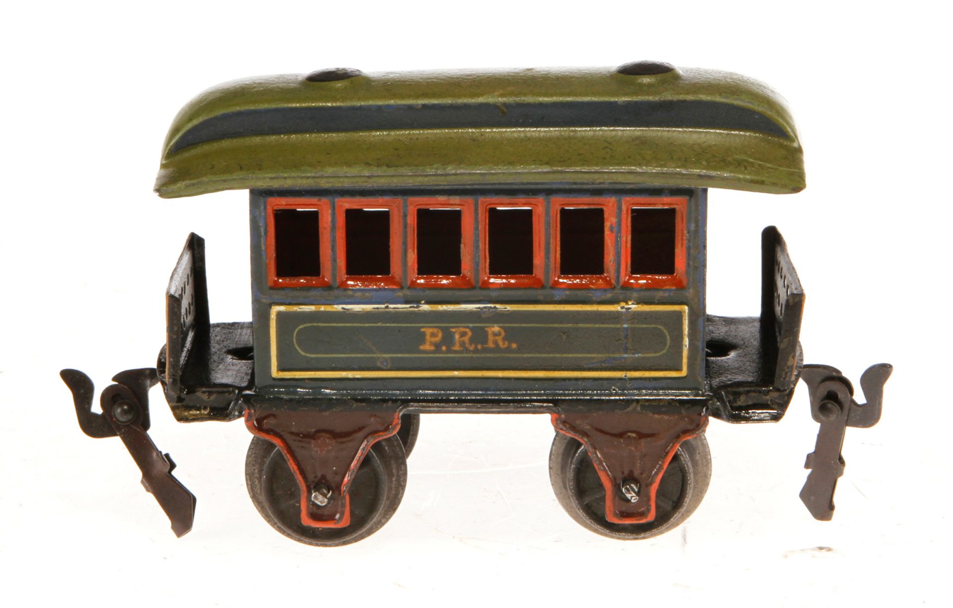 Märklin amerik. Personenwagen 1873 PRR, Spur 0, uralt, HL, mit 2 offenen Perrons, mit Lochgittern,