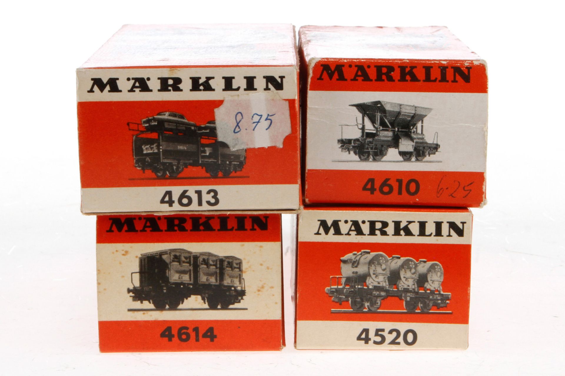 4 Märklin Güterwagen 4520, 4610, 4613 und 4614, Spur H0, Alterungsspuren, je im tw besch. OK,