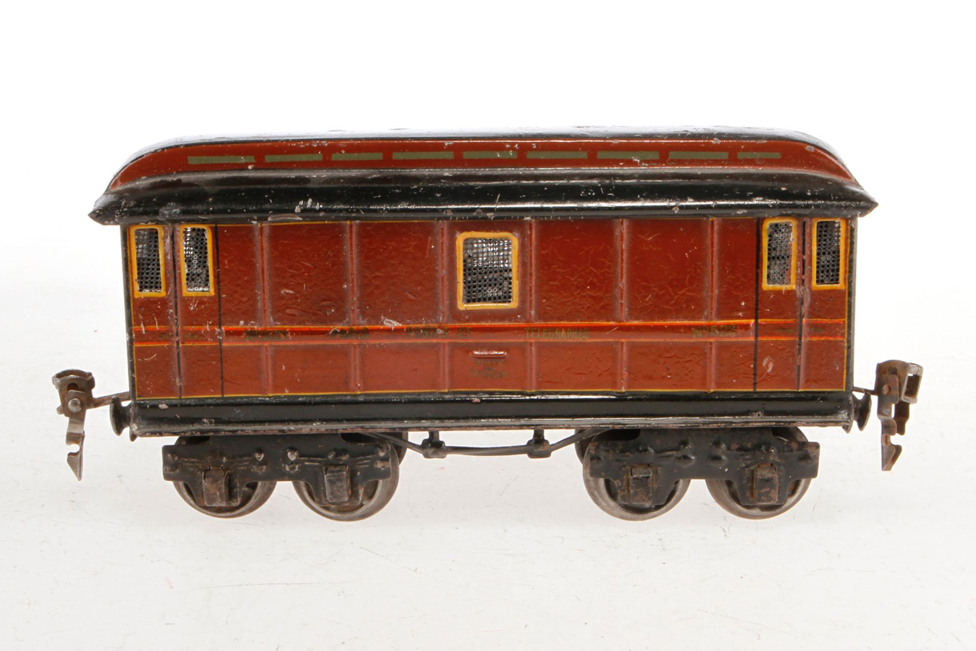 Märklin franz. Postwagen 2998, Spur 0, HL, 1 Drehgestell fremd befestigt, LS tw ausgeb., - Image 2 of 3