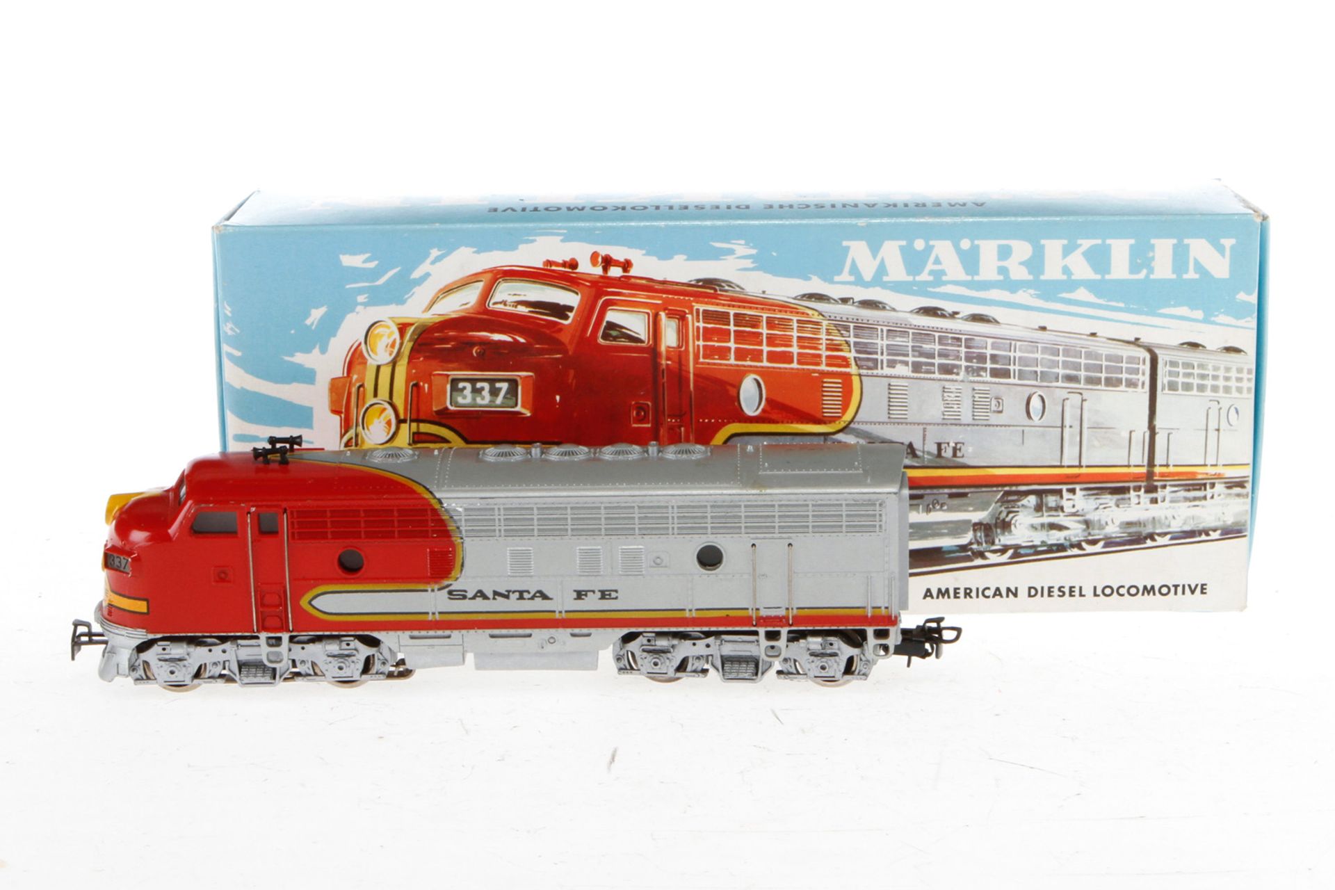 Märklin Diesellok ”SF 337” 3060, Spur H0, rot/silber/gelb, Alterungsspuren, LS, im leicht besch. OK,