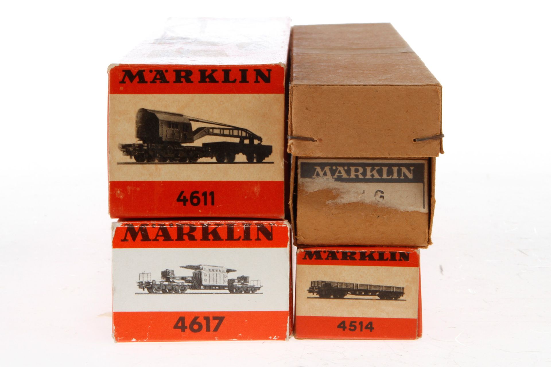 4 Märklin Güterwagen, Spur H0, darunter 4514, 4611 und 4617, Alterungsspuren, je im tw besch. OK,